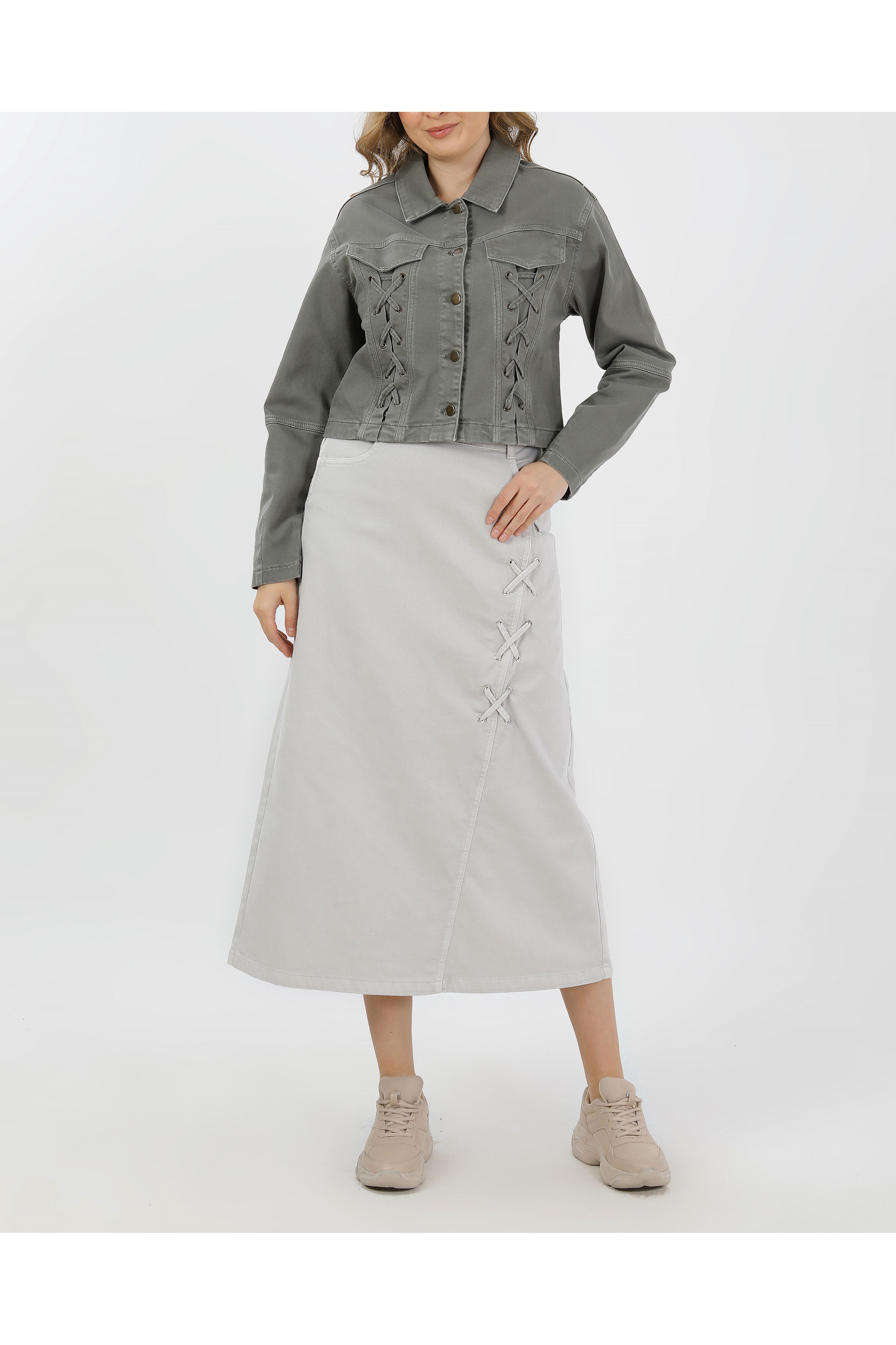 BAĞCIKLI DENİM CEKET- HAKİ