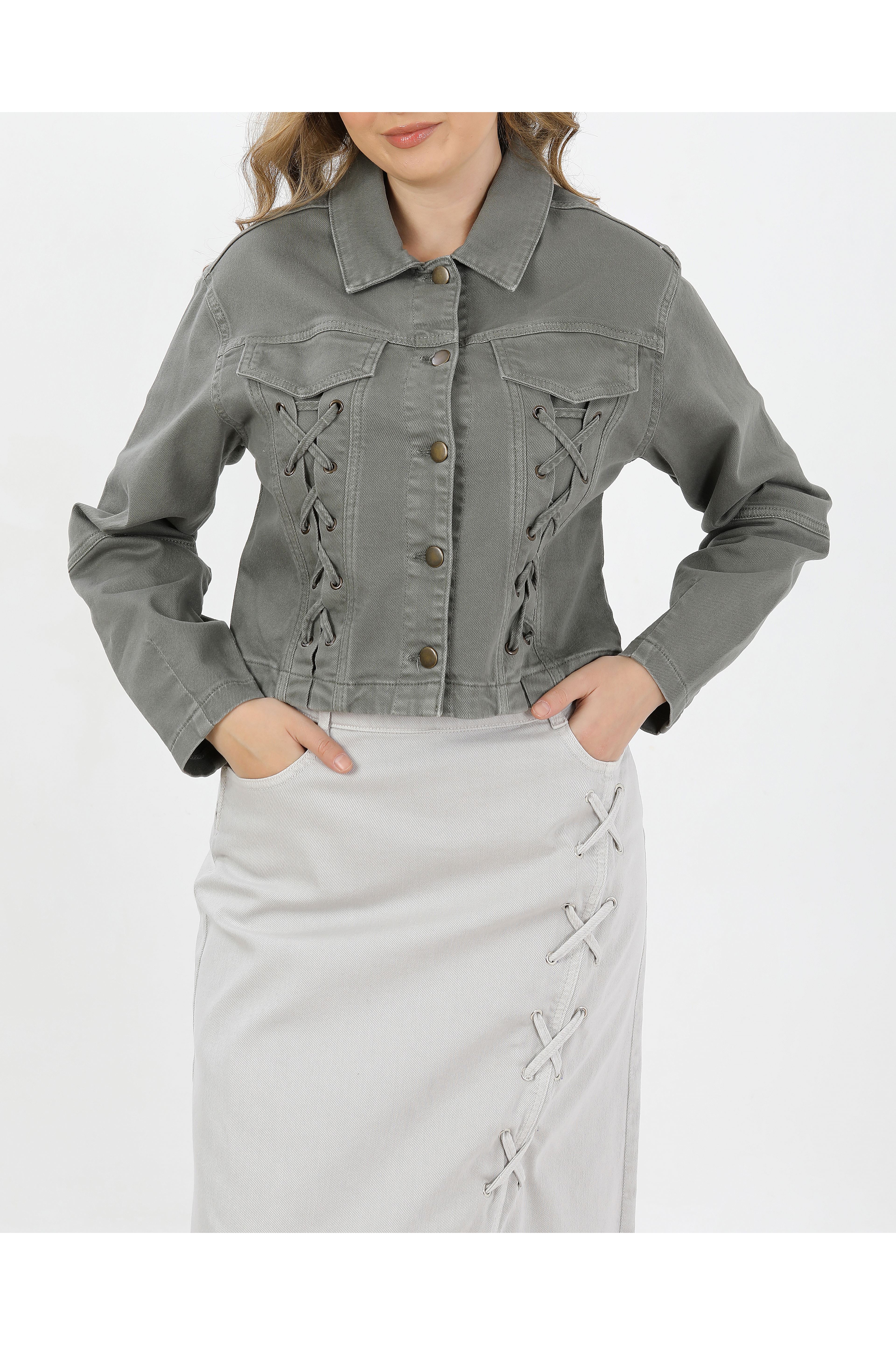 BAĞCIKLI DENİM CEKET- HAKİ