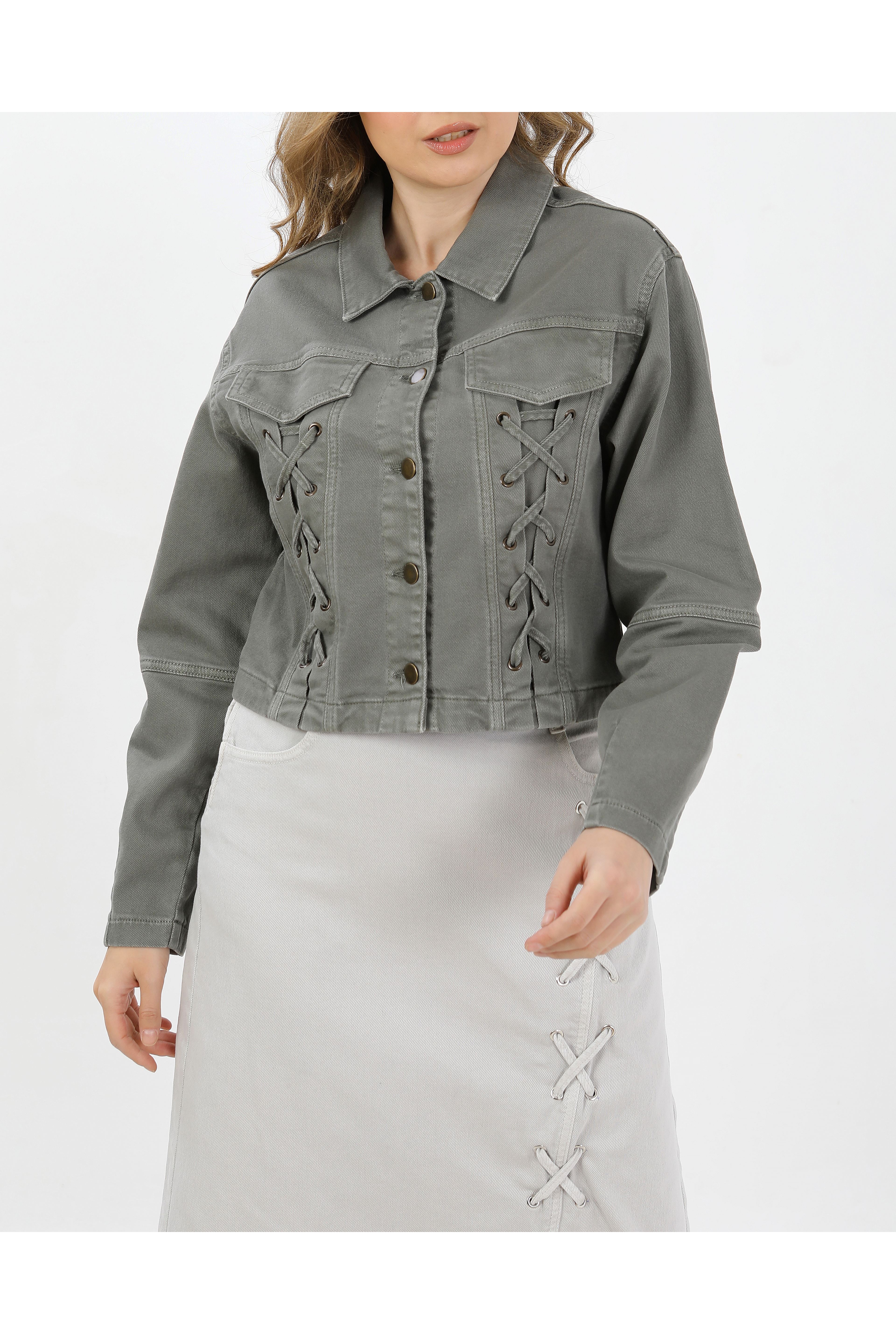 BAĞCIKLI DENİM CEKET- HAKİ