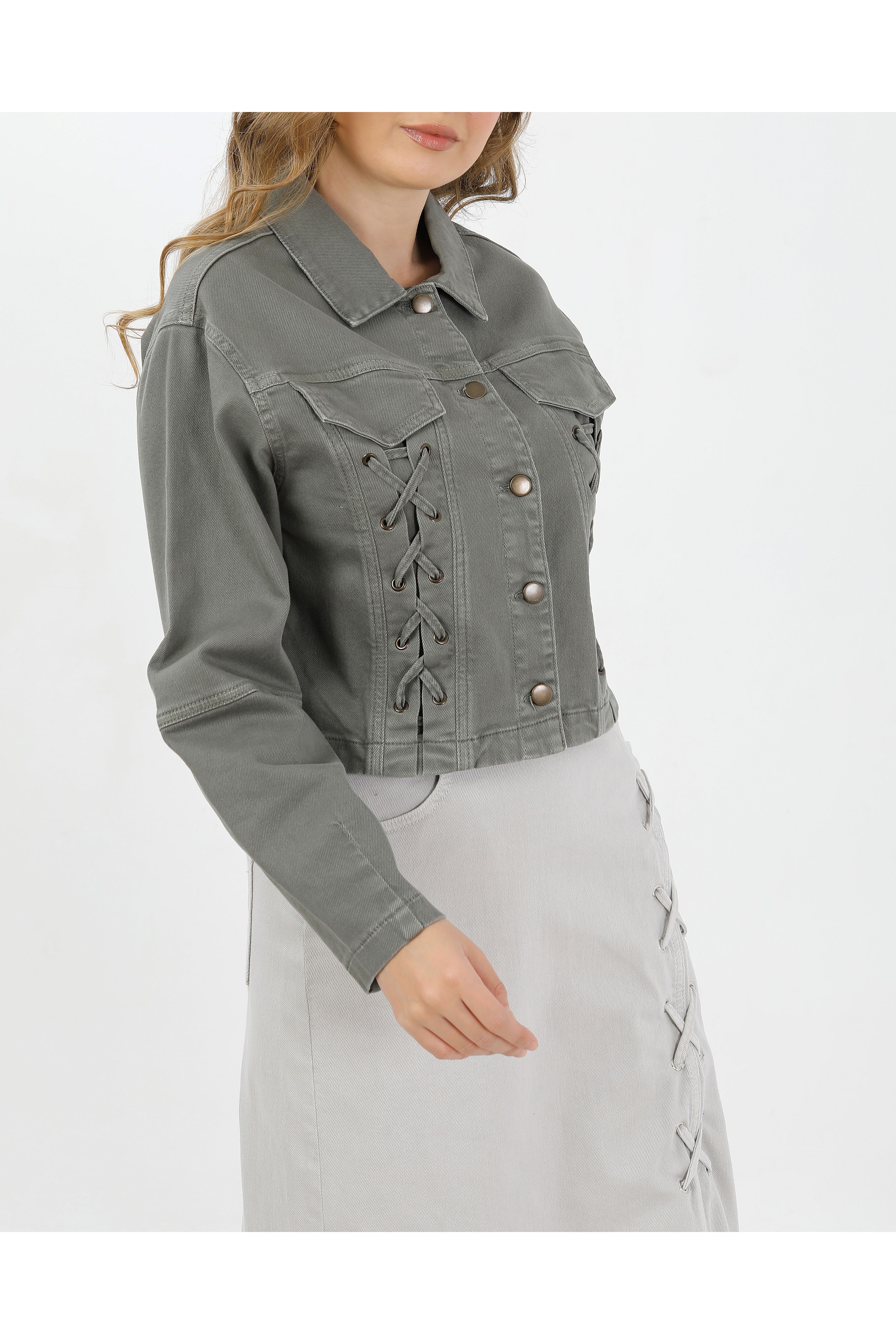 BAĞCIKLI DENİM CEKET- HAKİ