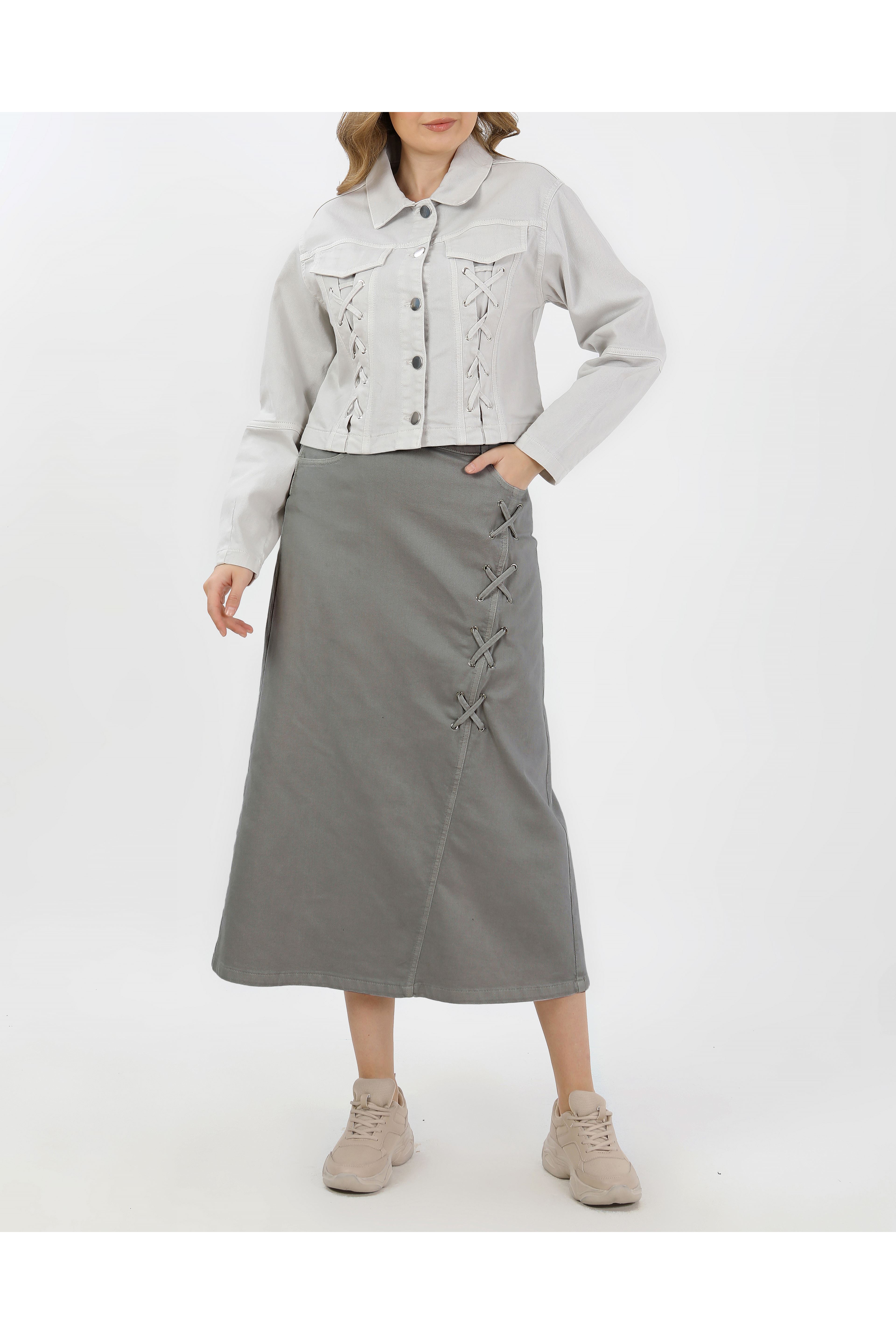 BAĞCIKLI DENİM CEKET- AÇIK FÜME