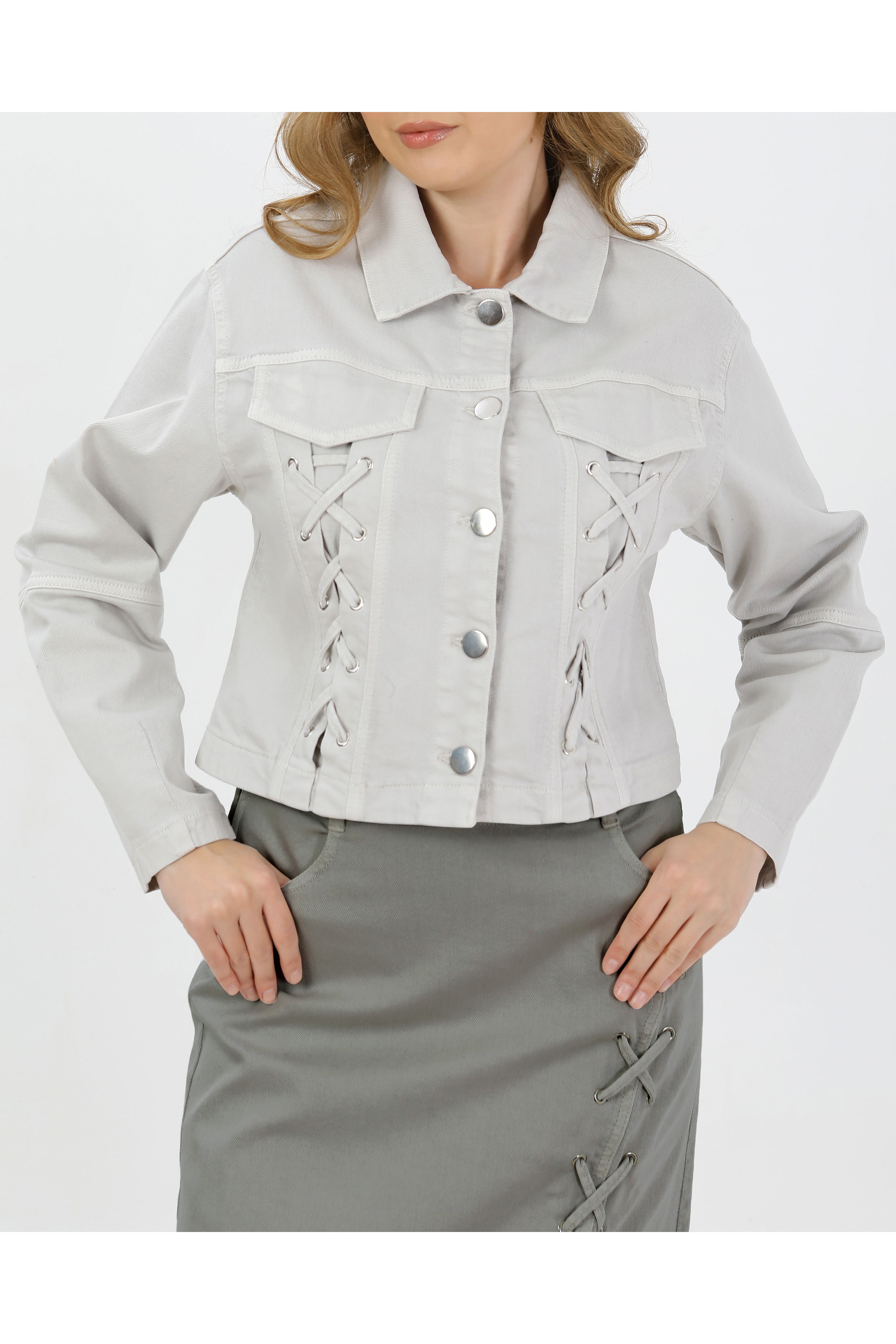 BAĞCIKLI DENİM CEKET- AÇIK FÜME