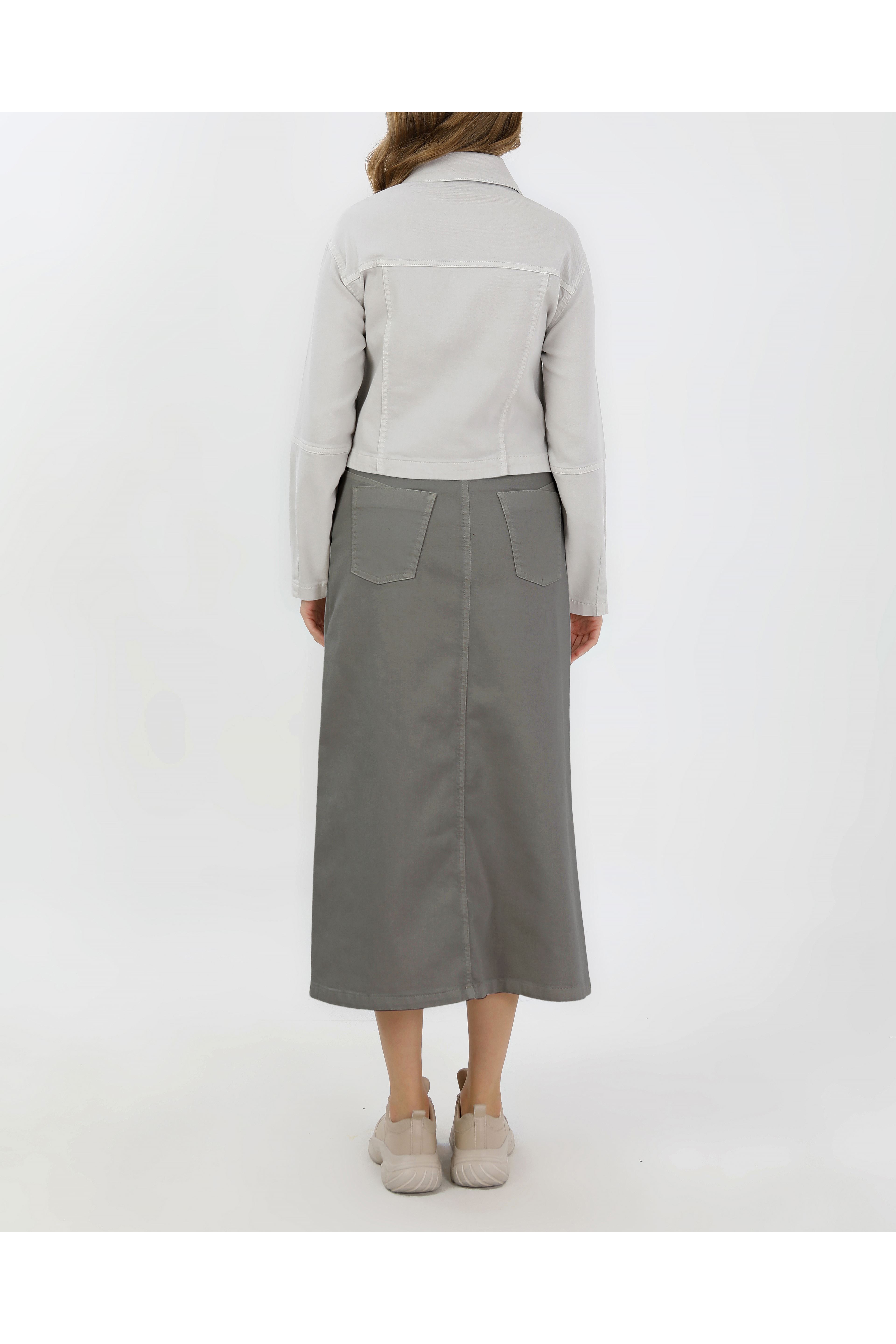 BAĞCIKLI DENİM CEKET- AÇIK FÜME