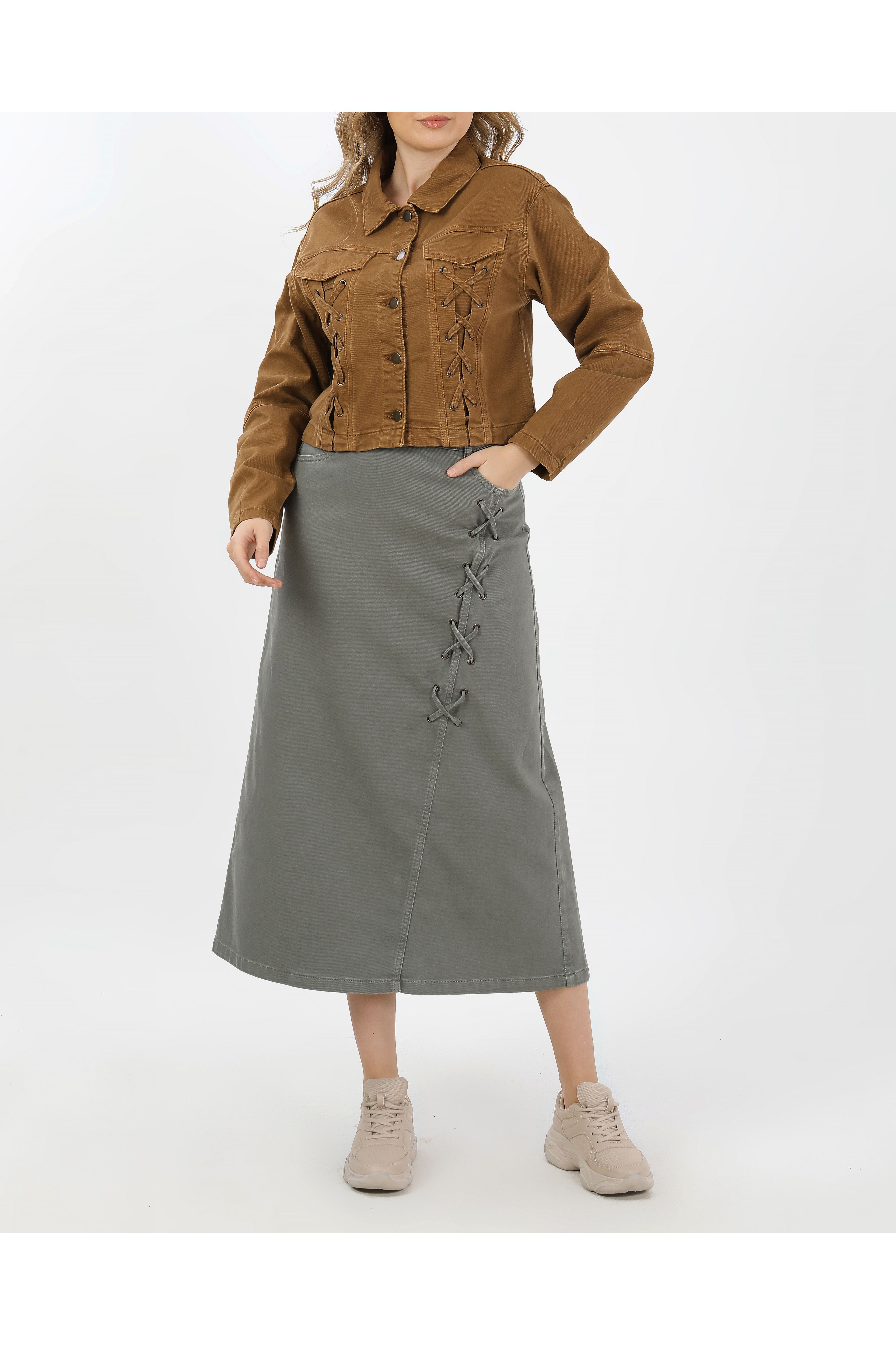 BAĞCIKLI DENİM CEKET- CAMEL