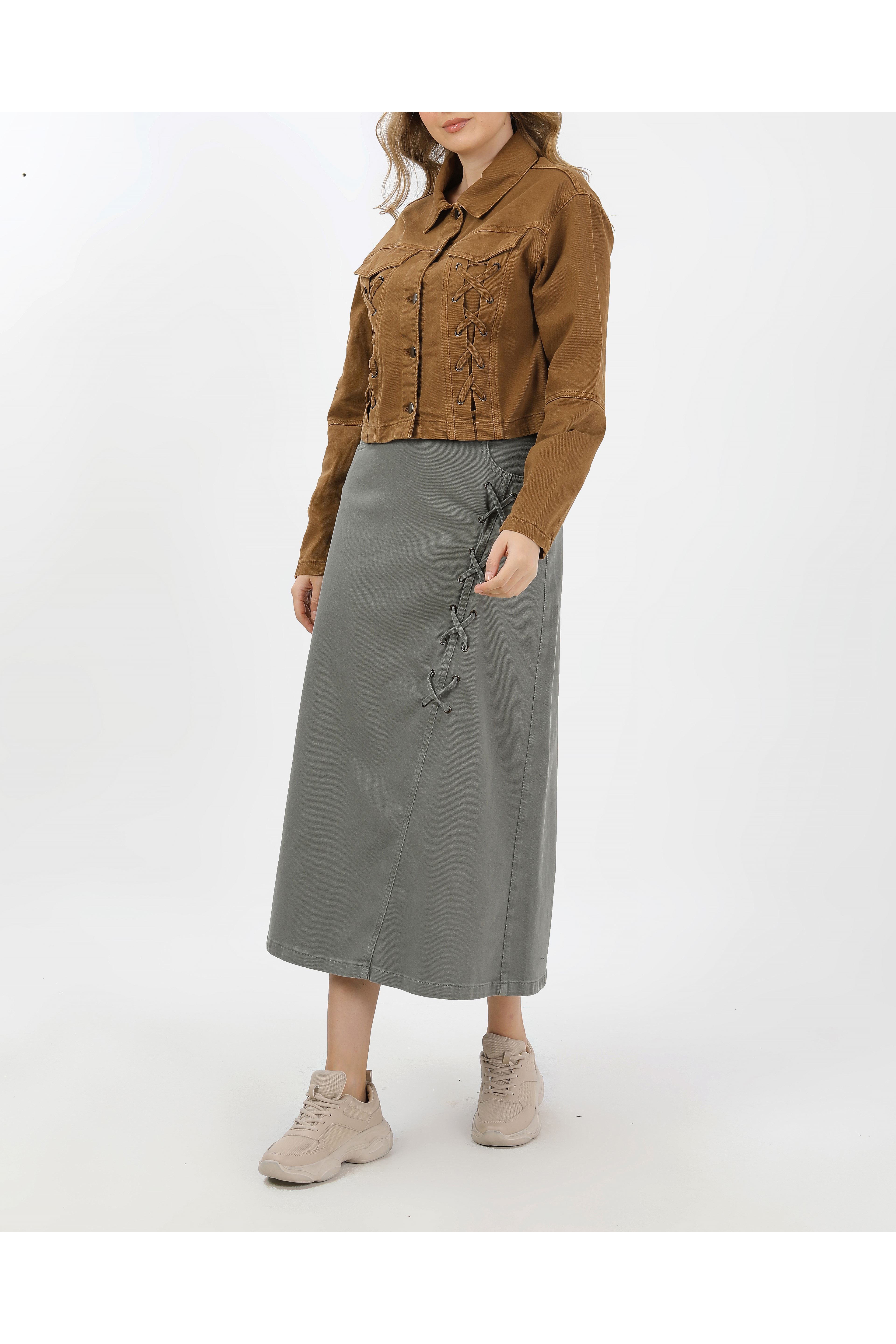 BAĞCIKLI DENİM CEKET- CAMEL