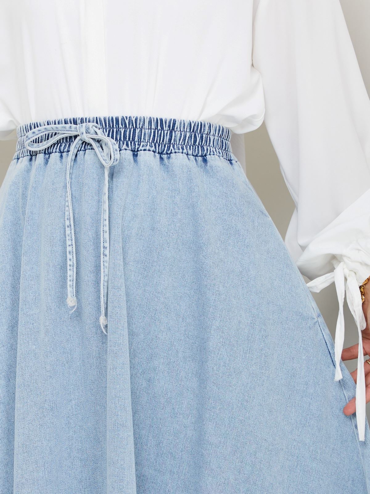 BELİ LASTİKLİ İPLİ KOT KLOŞ ETEK MAVİ