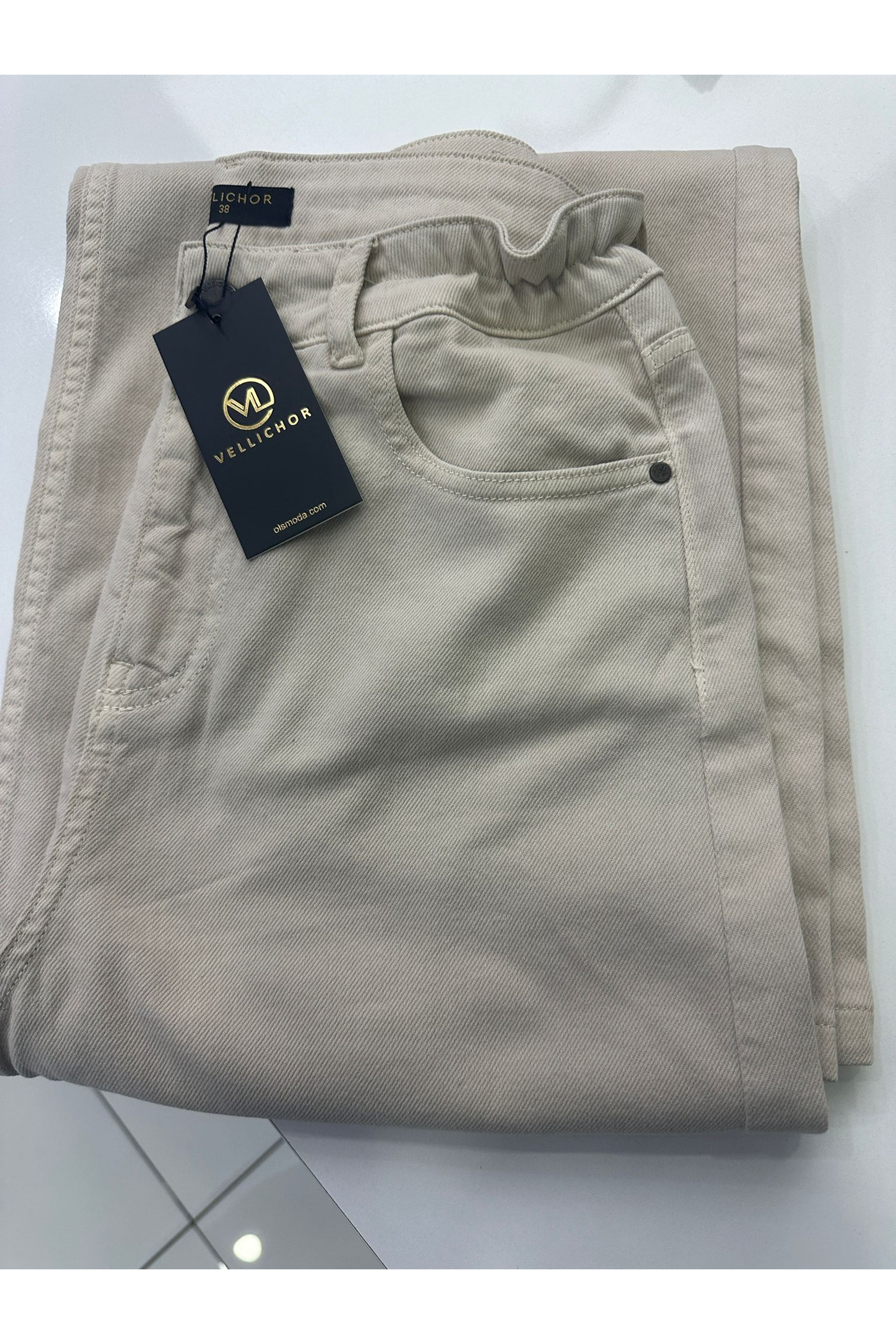 Elastic Waist Detail Jean Pants – Ecru