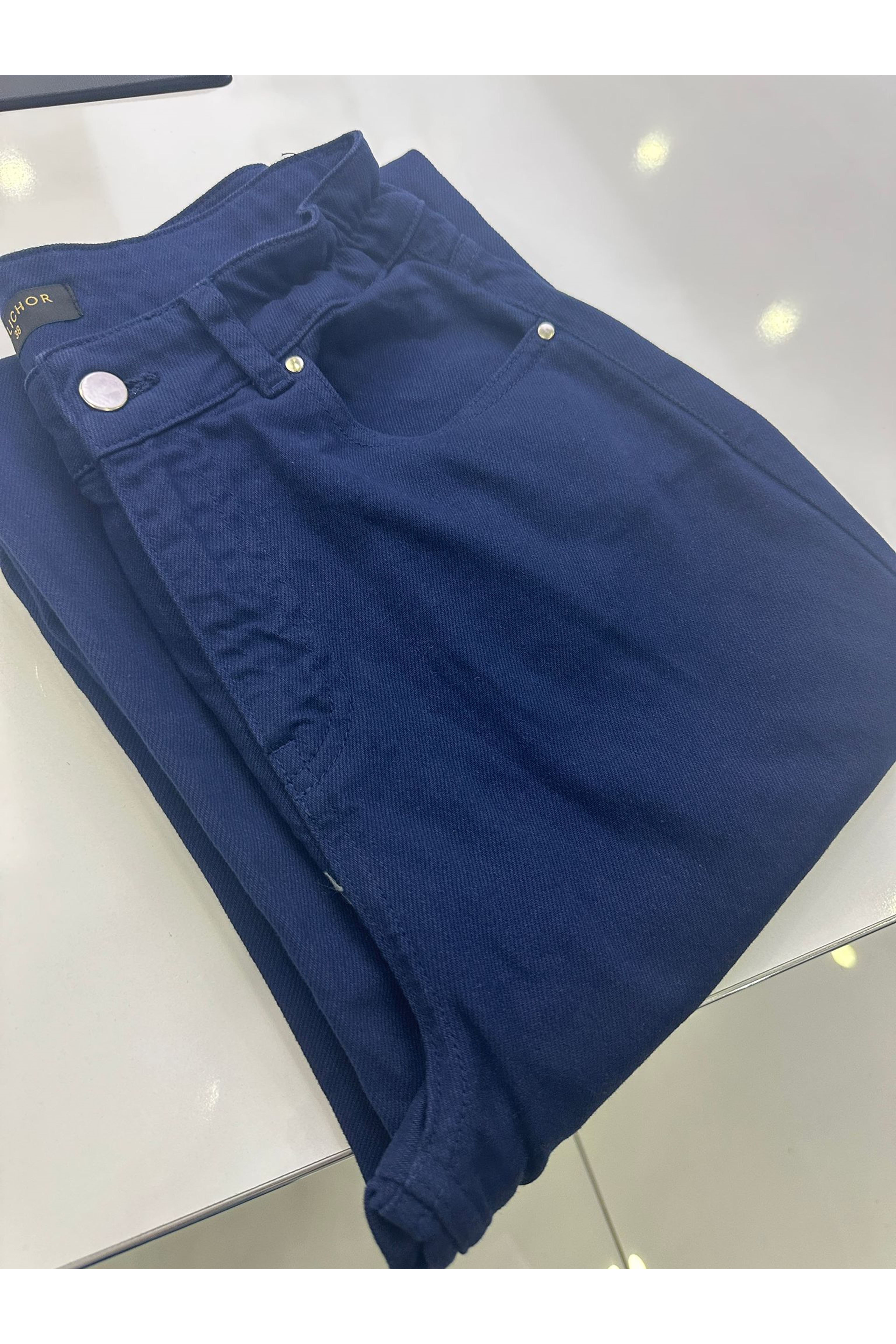 Elastic Waist Detail Jean Pants – Navy Blue