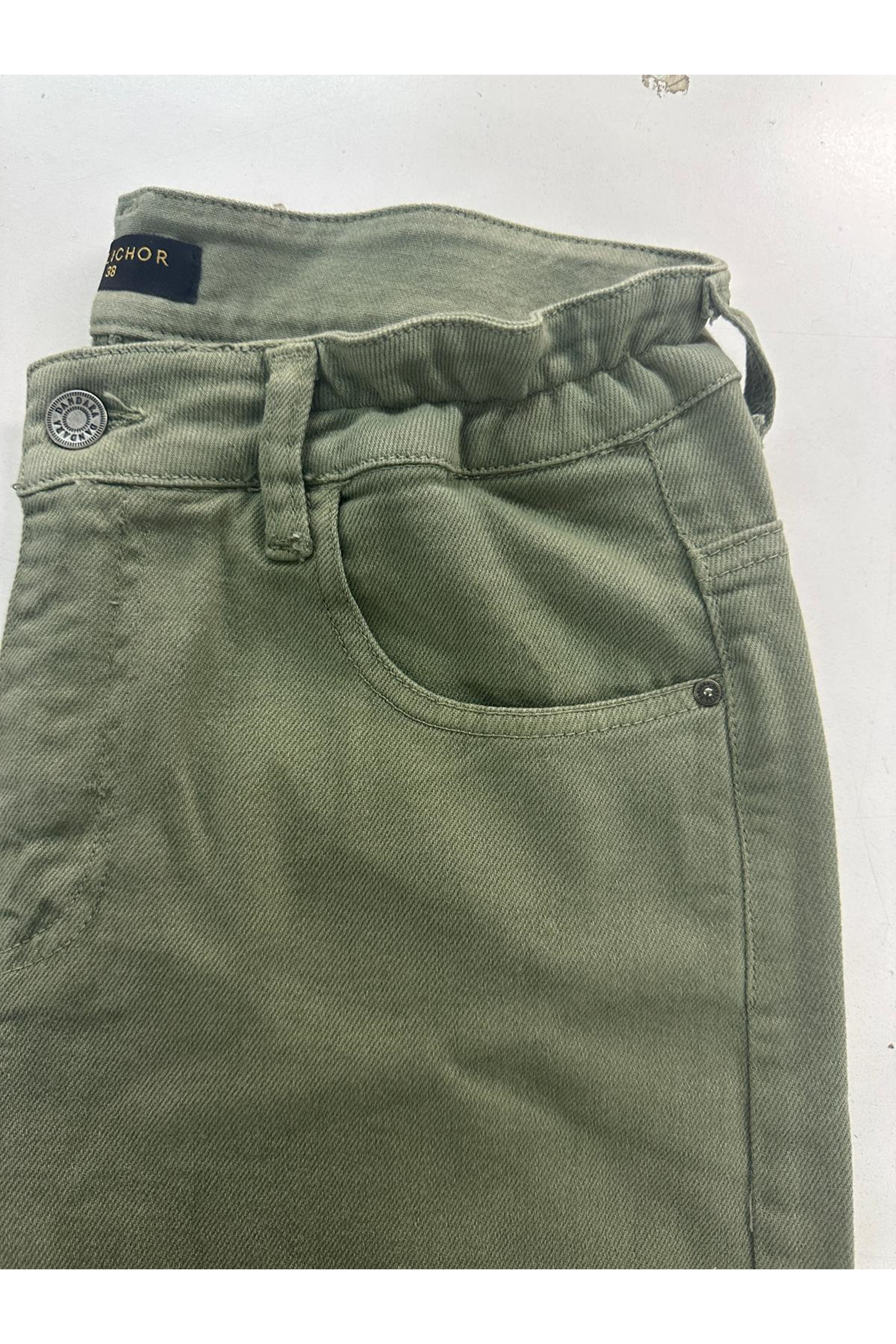 Elastic Waist Detail Jean Pants – Green