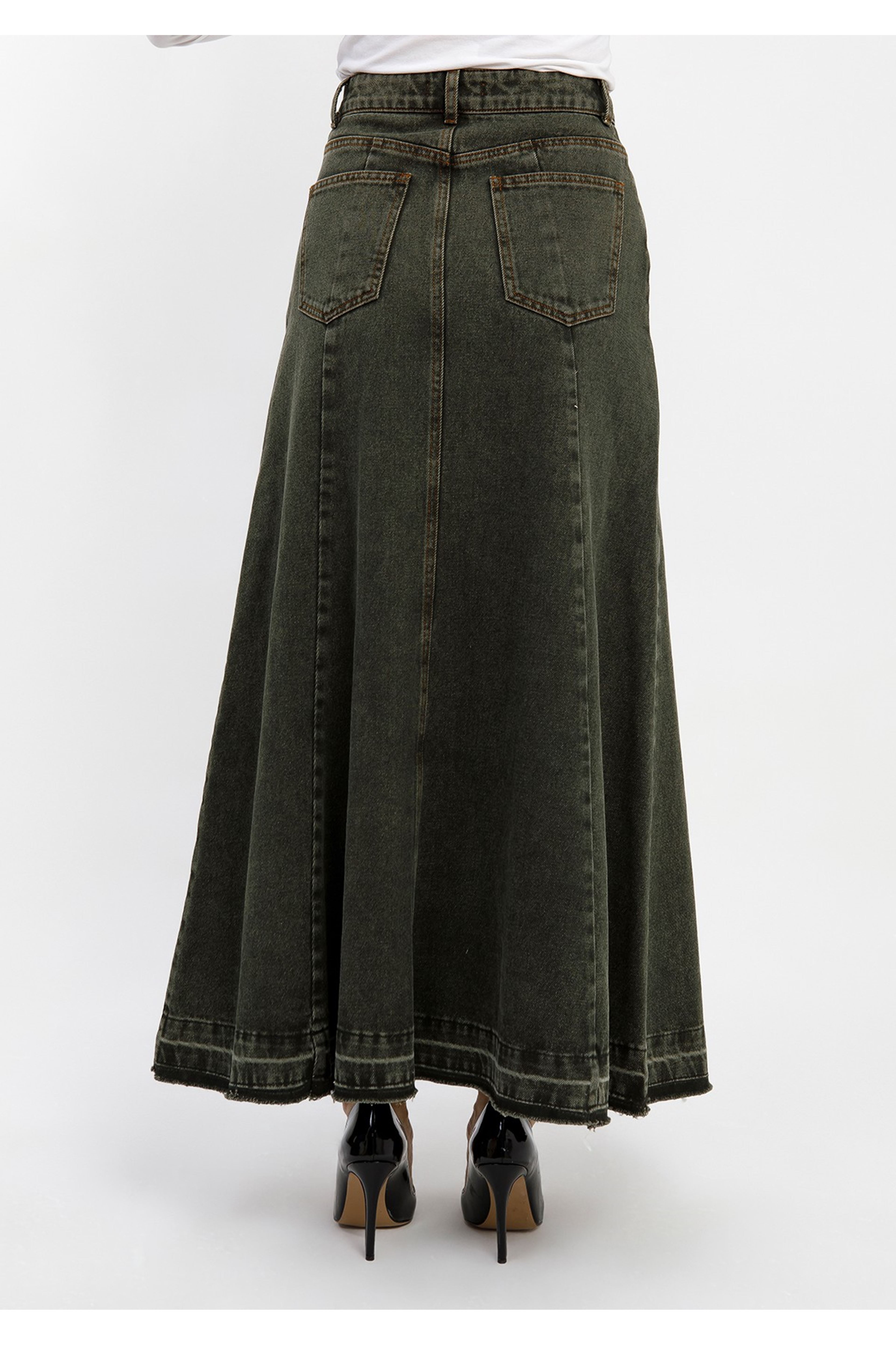 KADIN A FORM YEŞİL DENİM ETEK 