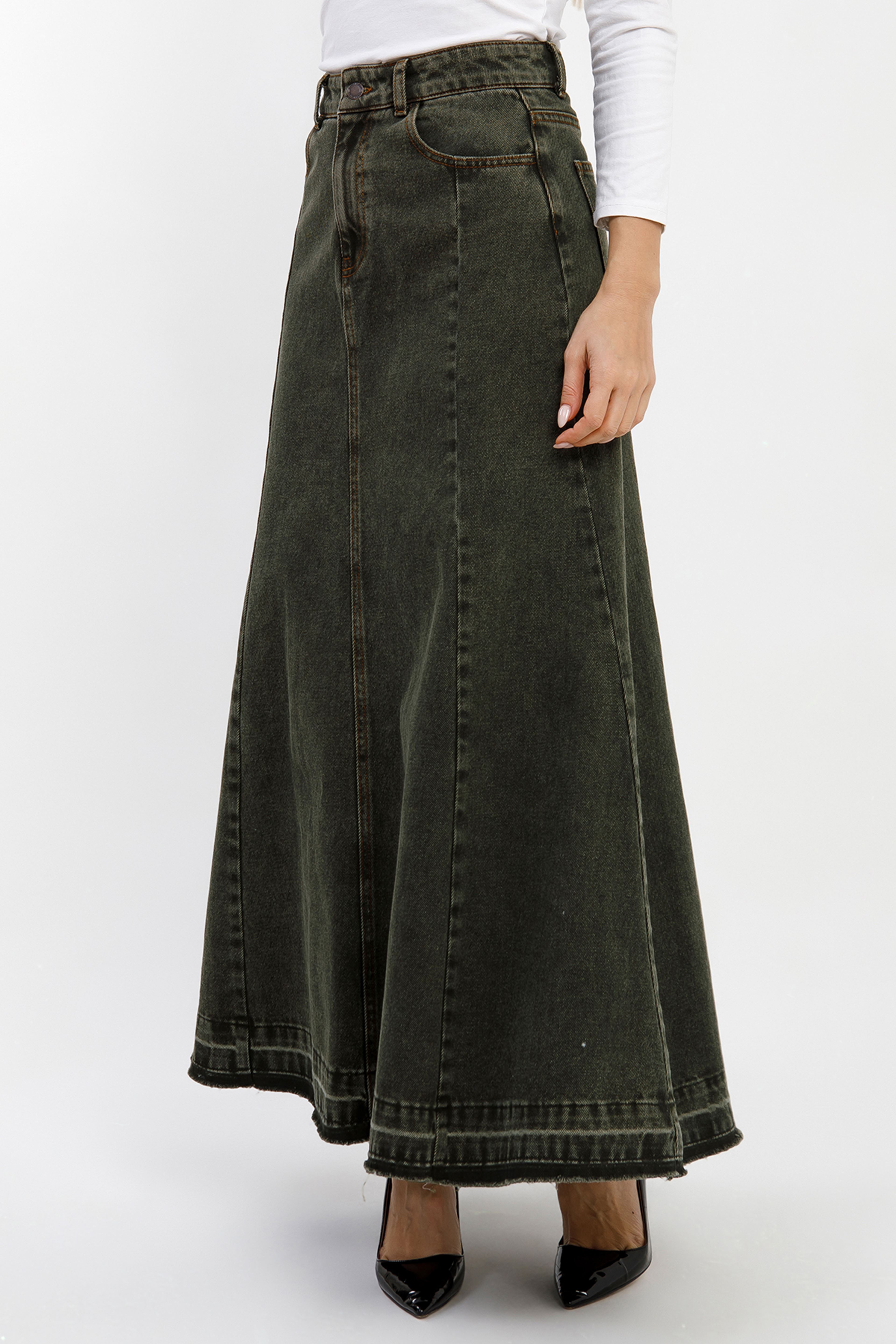 KADIN A FORM YEŞİL DENİM ETEK 