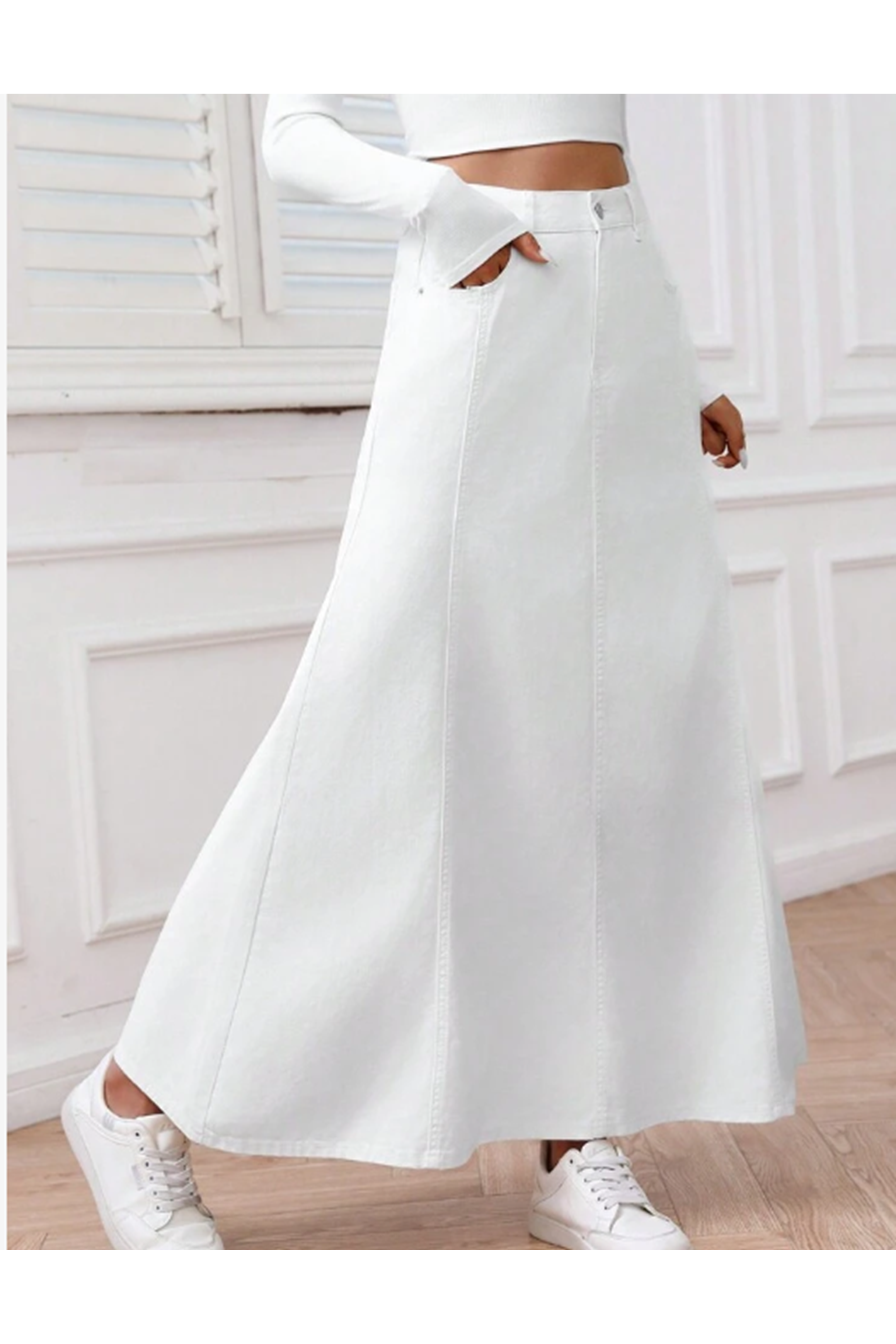 PARAÇLI UZUN DENİM ETEK