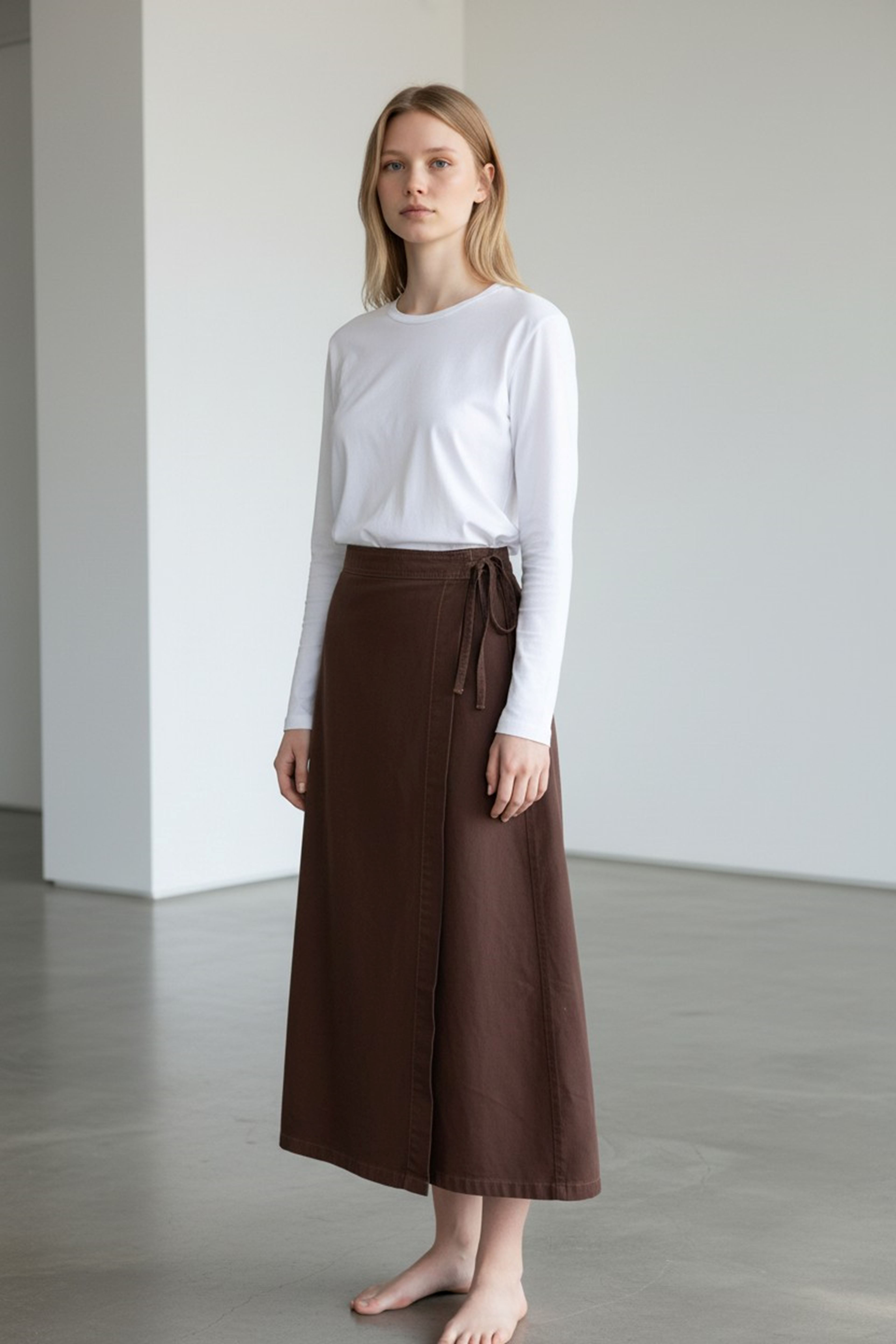 YANDAN BAĞLAMALI DENİM ETEK- KAHVERENGİ