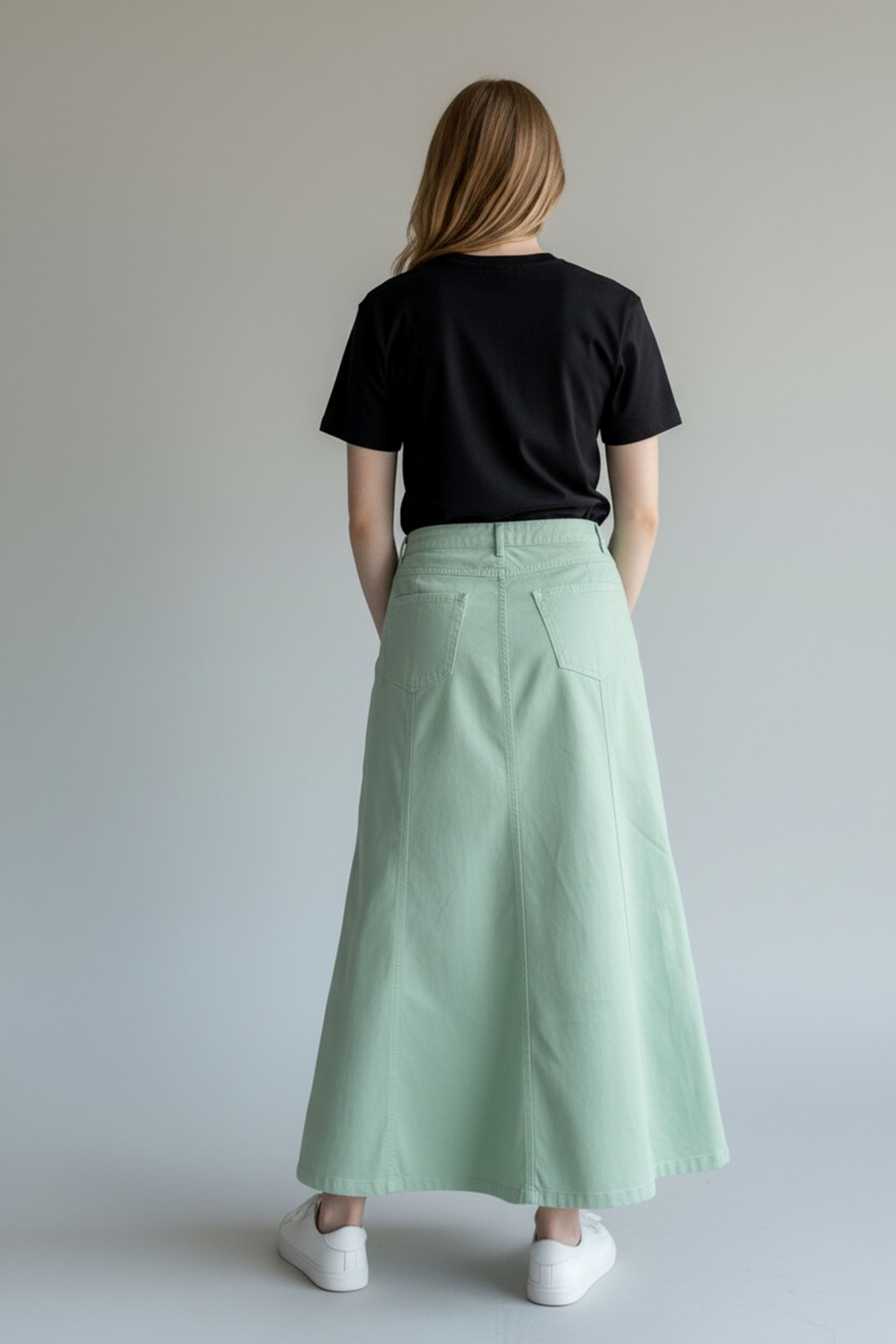 Длинная джинсовая юбка из клиньев