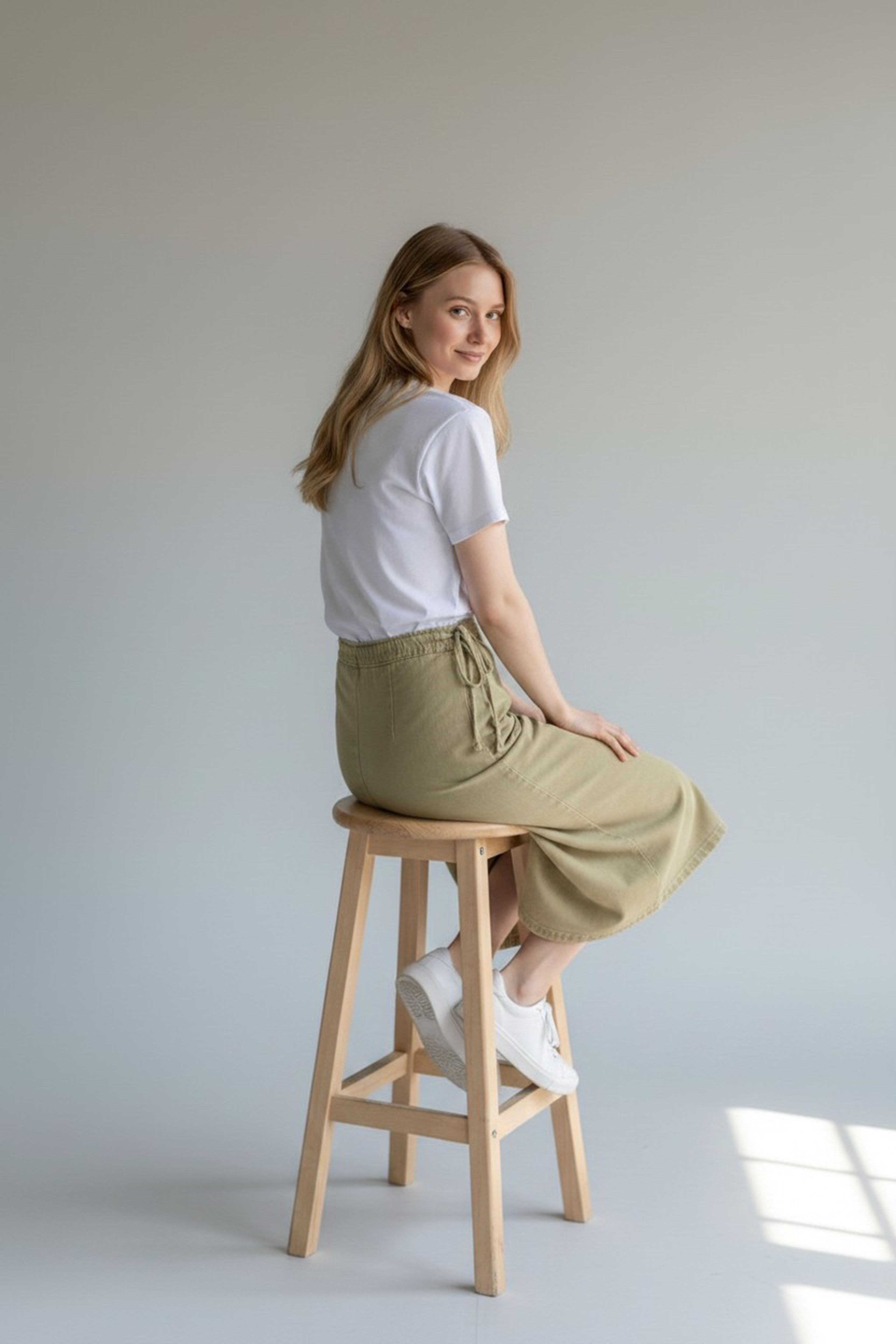 YANDAN BAĞLAMALI DENİM ETEK- HAKİ