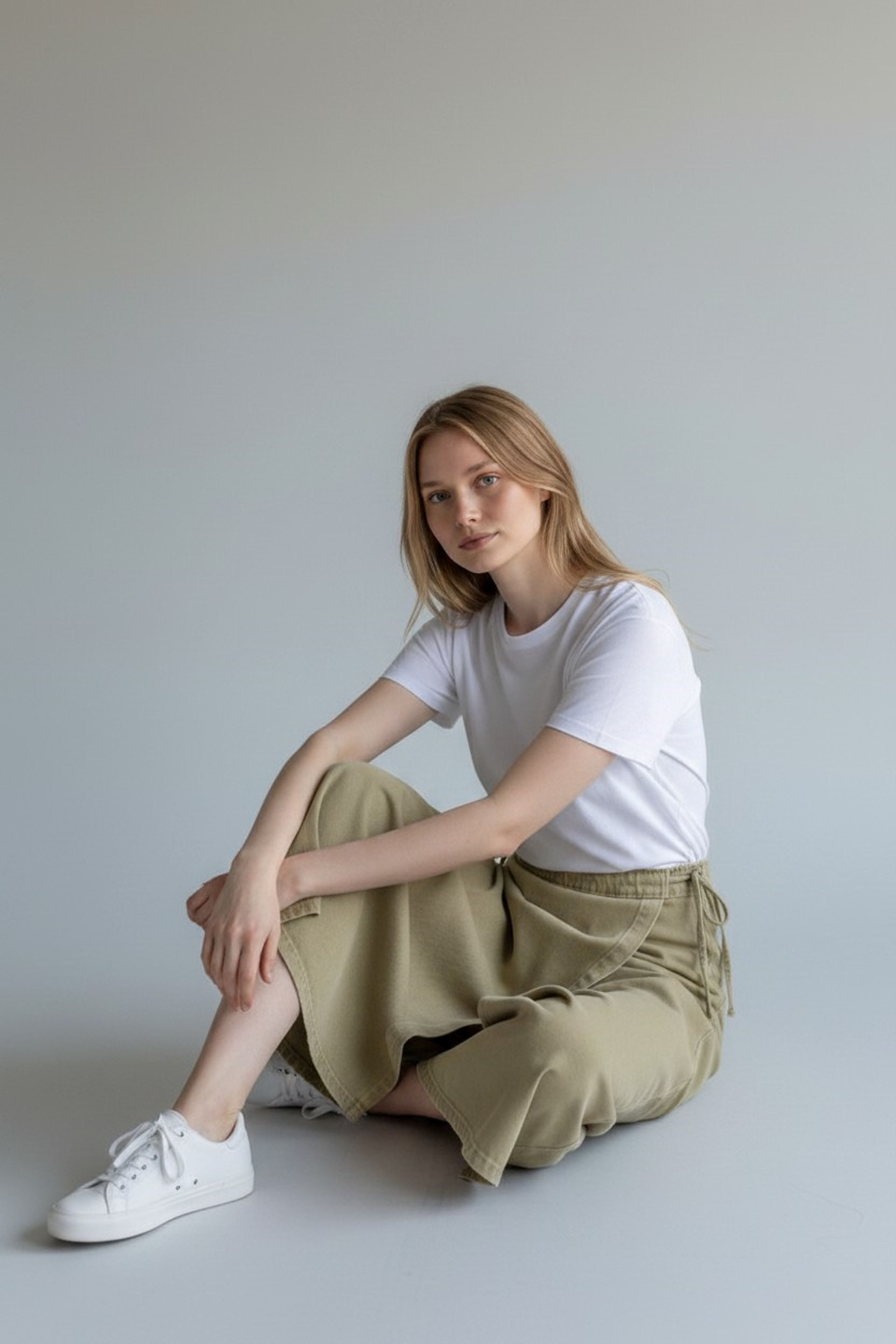 YANDAN BAĞLAMALI DENİM ETEK- HAKİ