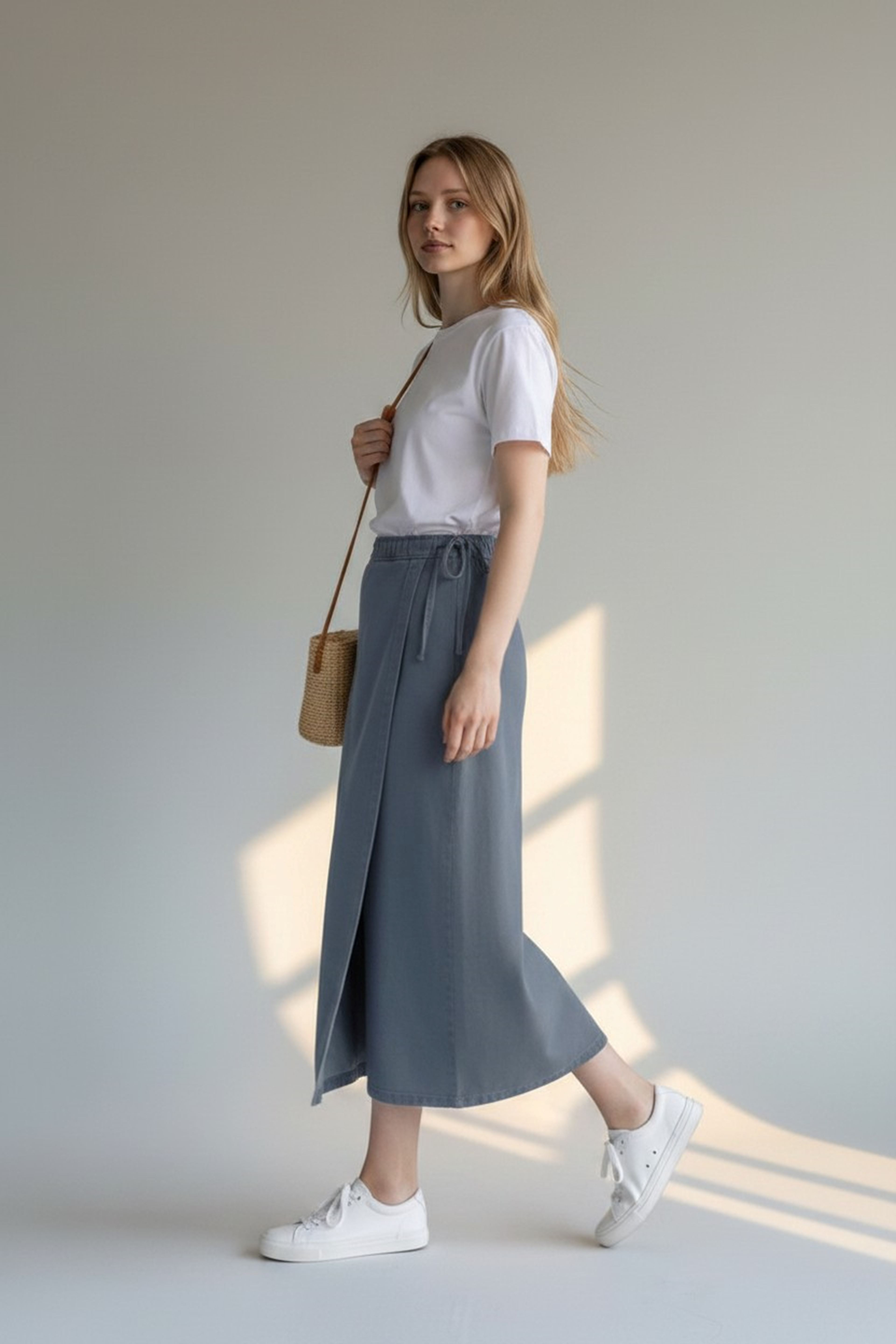 YANDAN BAĞLAMALI DENİM ETEK- ANTRASİT