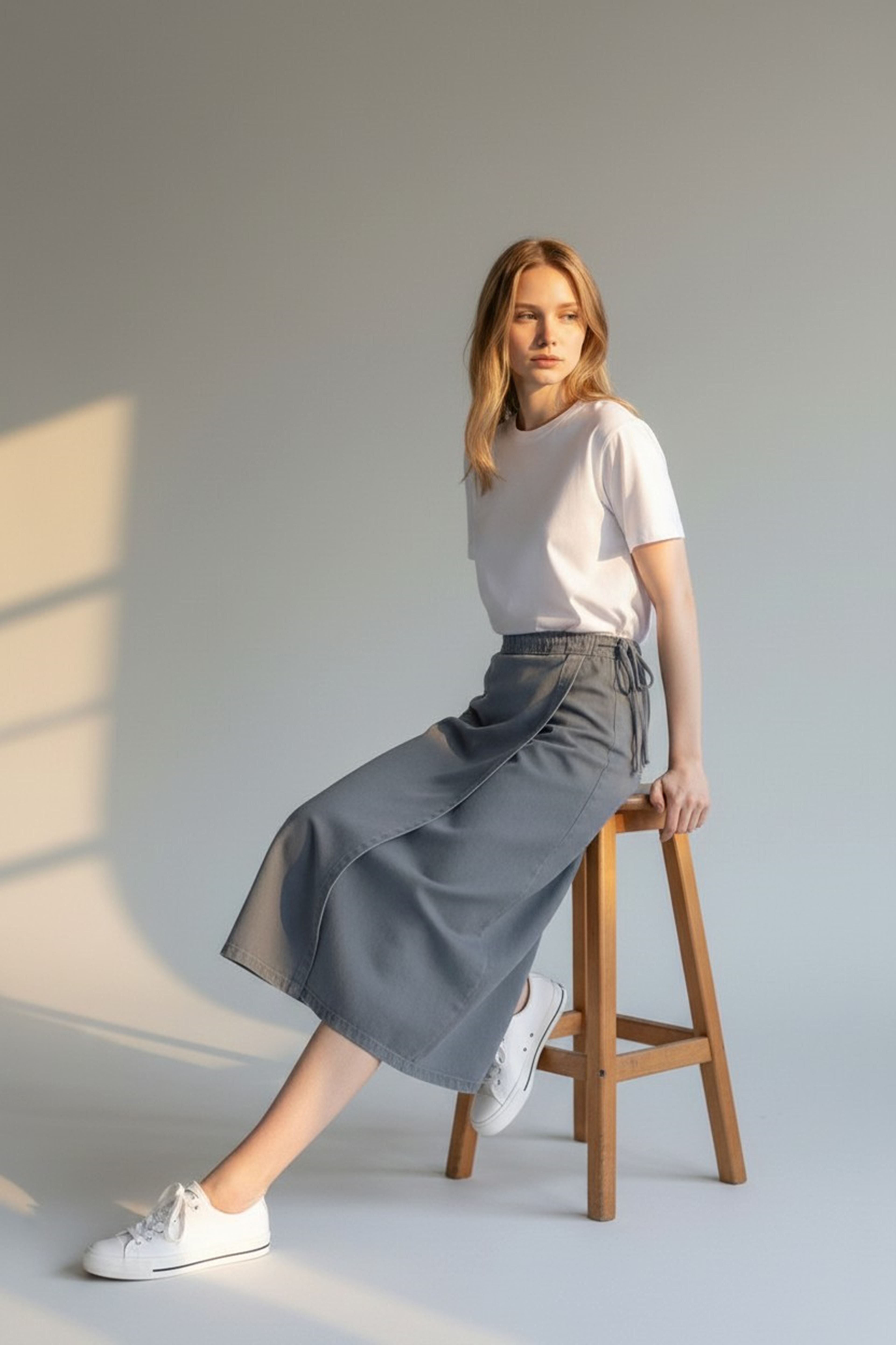 YANDAN BAĞLAMALI DENİM ETEK- ANTRASİT