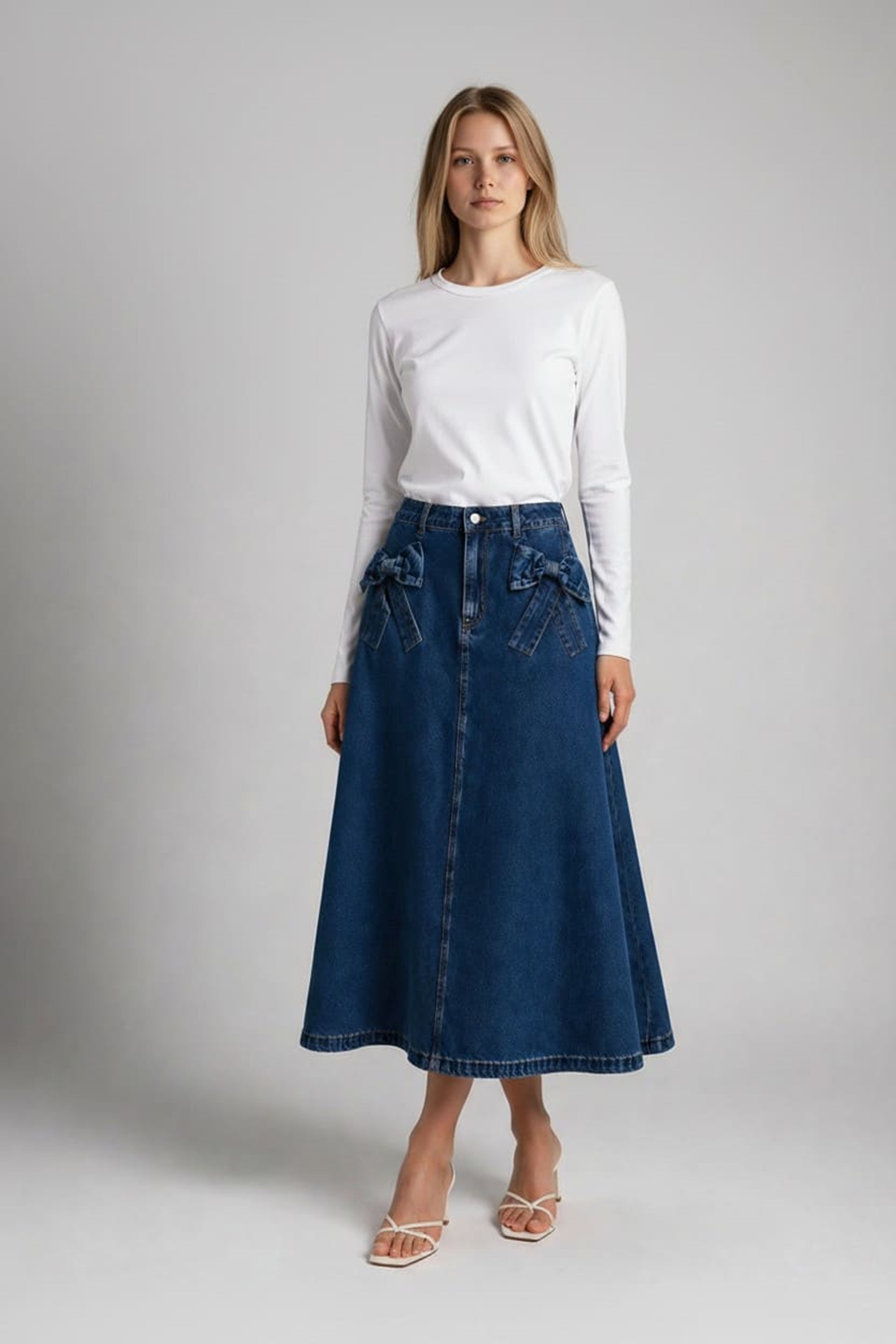 KURDELE DETAYLI KOT ETEK- MAVİ