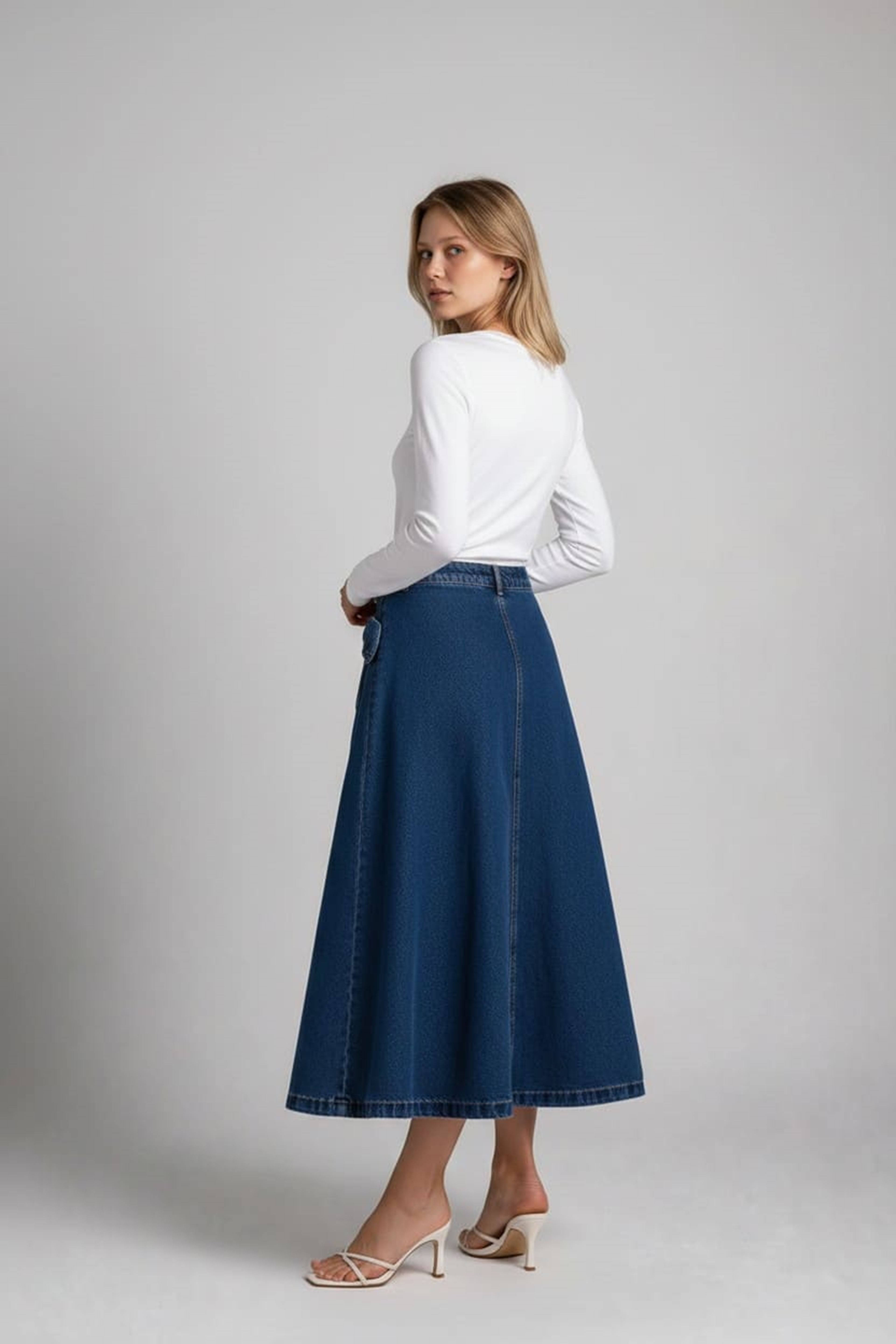 KURDELE DETAYLI KOT ETEK- MAVİ