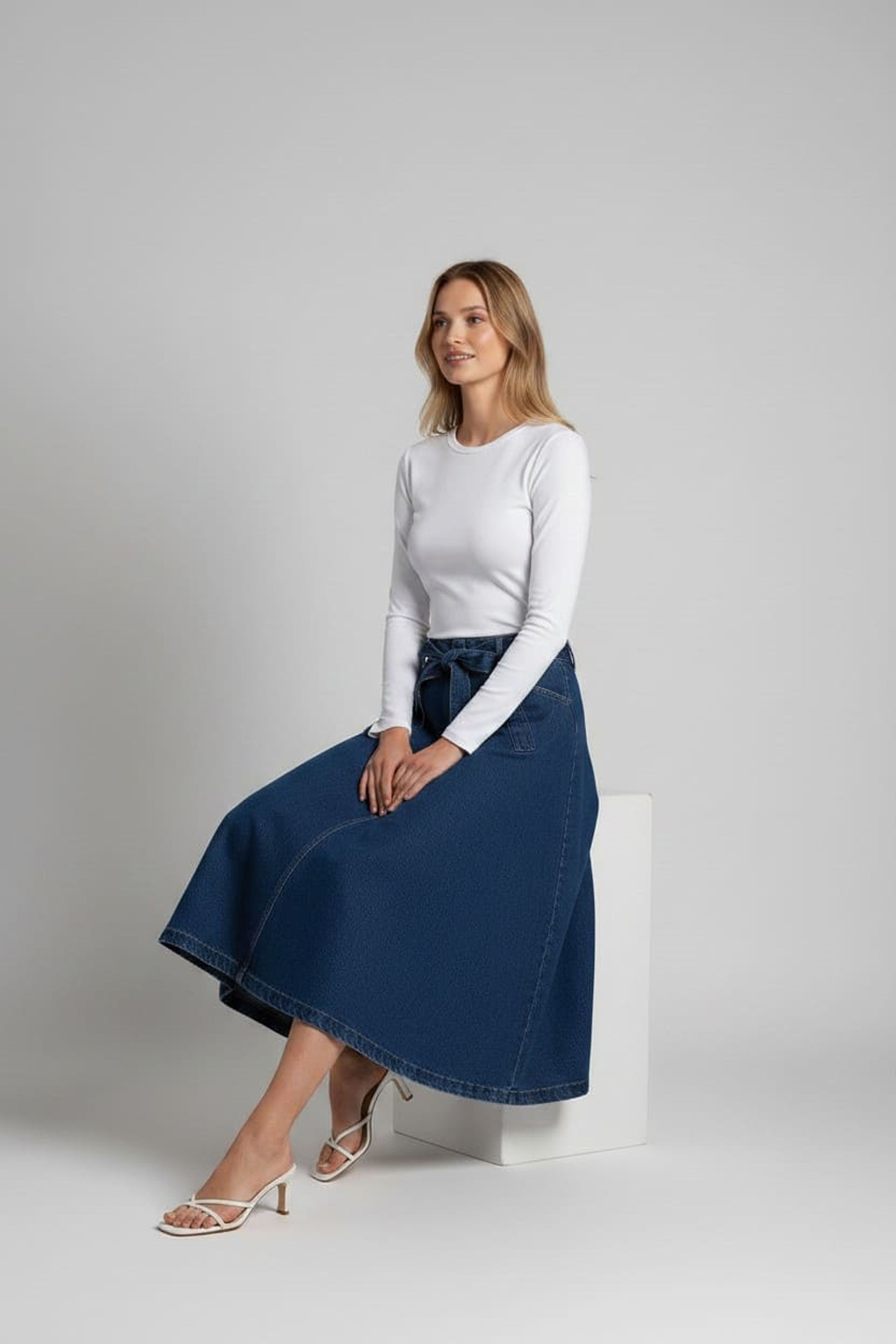 KURDELE DETAYLI KOT ETEK- MAVİ