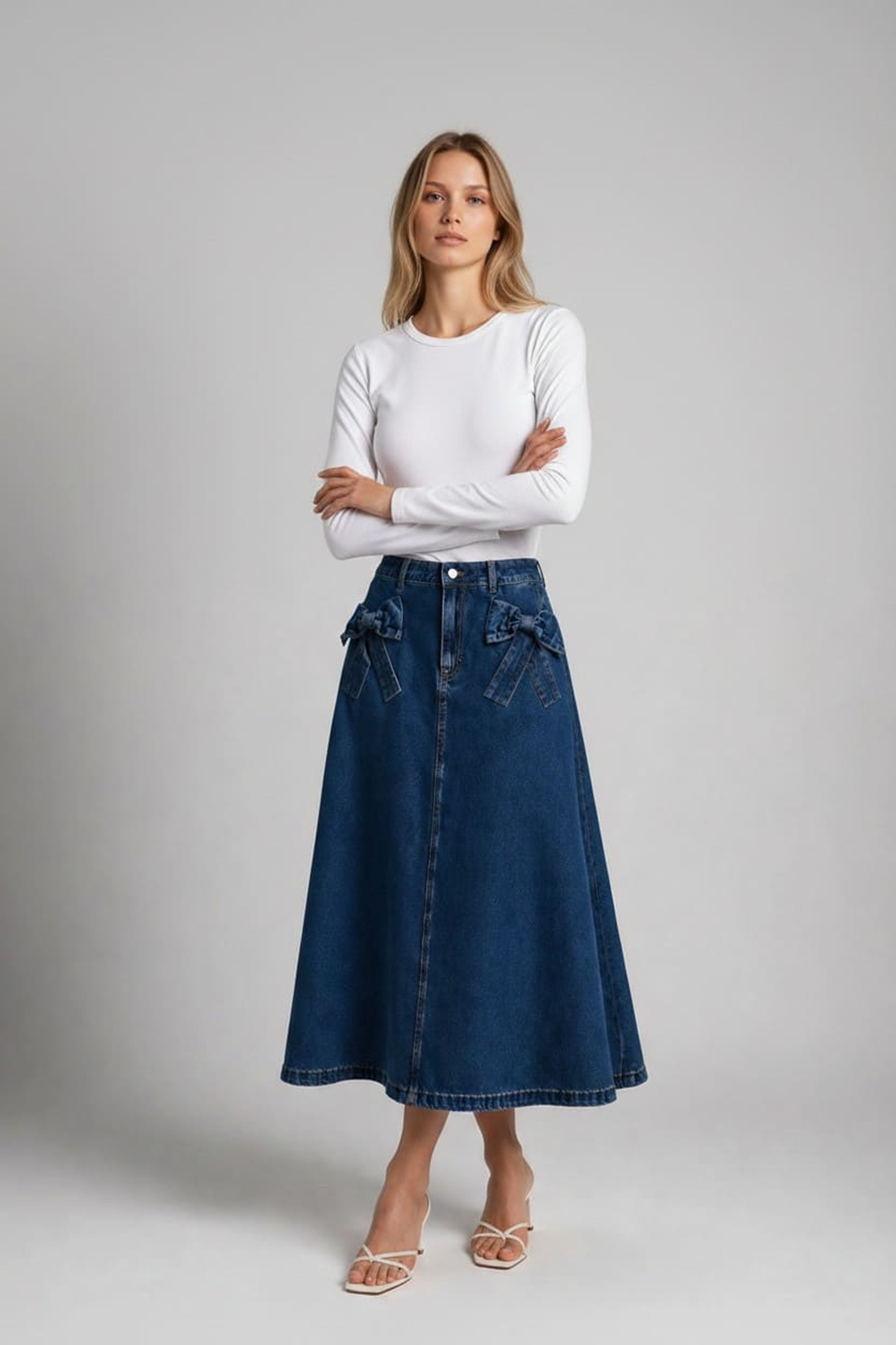 KURDELE DETAYLI KOT ETEK- MAVİ