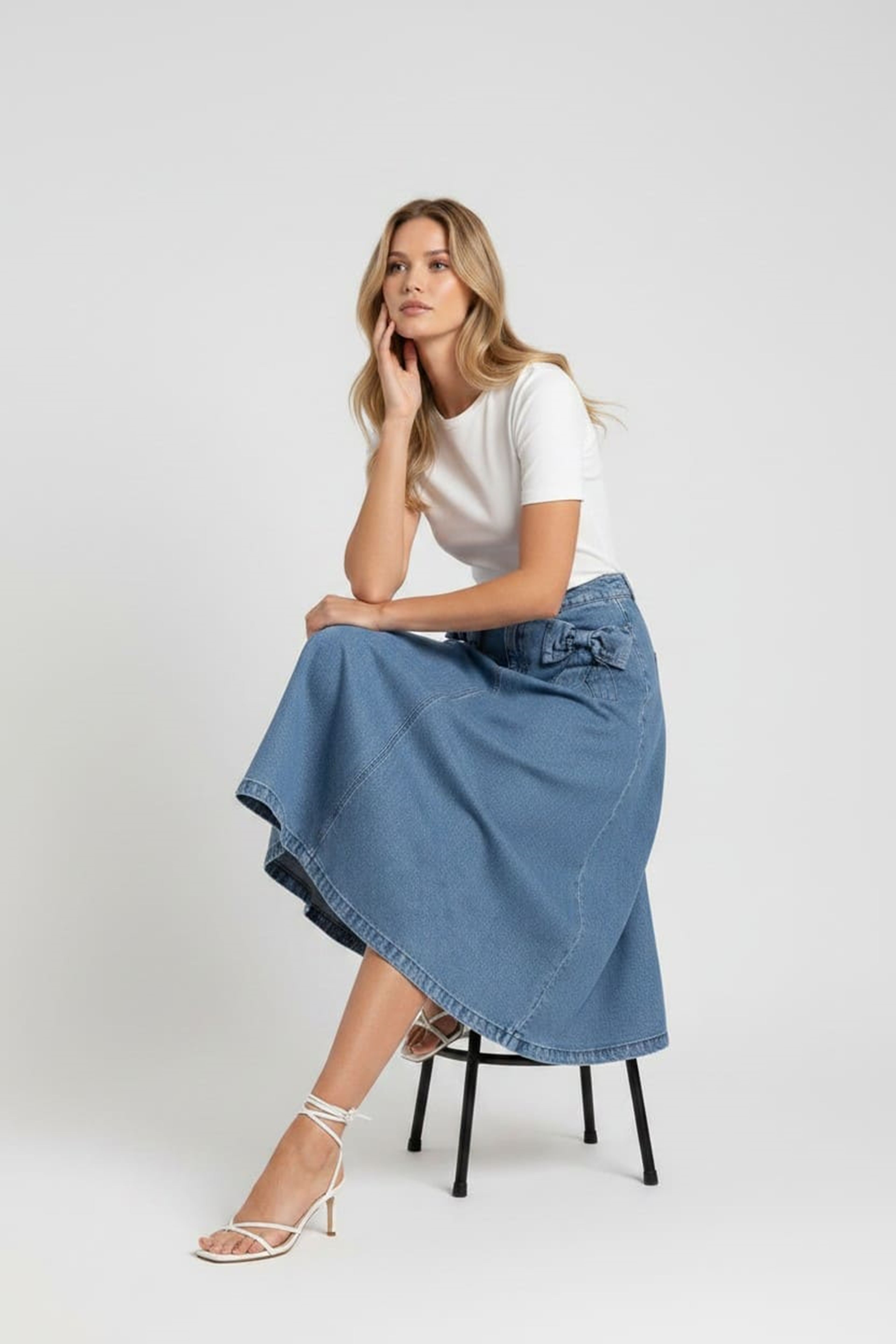 DENIM SKIRT WITH RIBBON DETAIL - BLUE