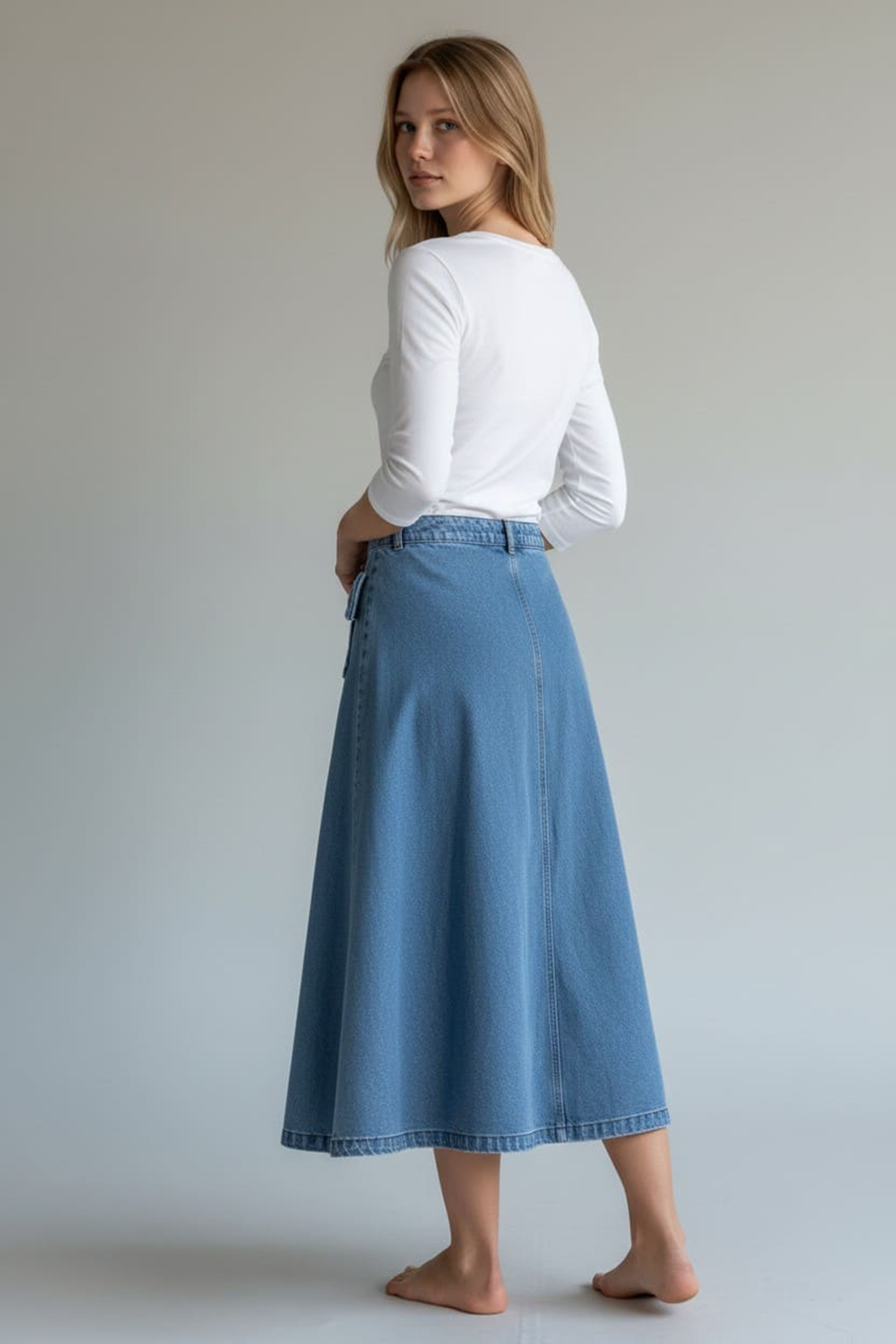 DENIM SKIRT WITH RIBBON DETAIL - BLUE