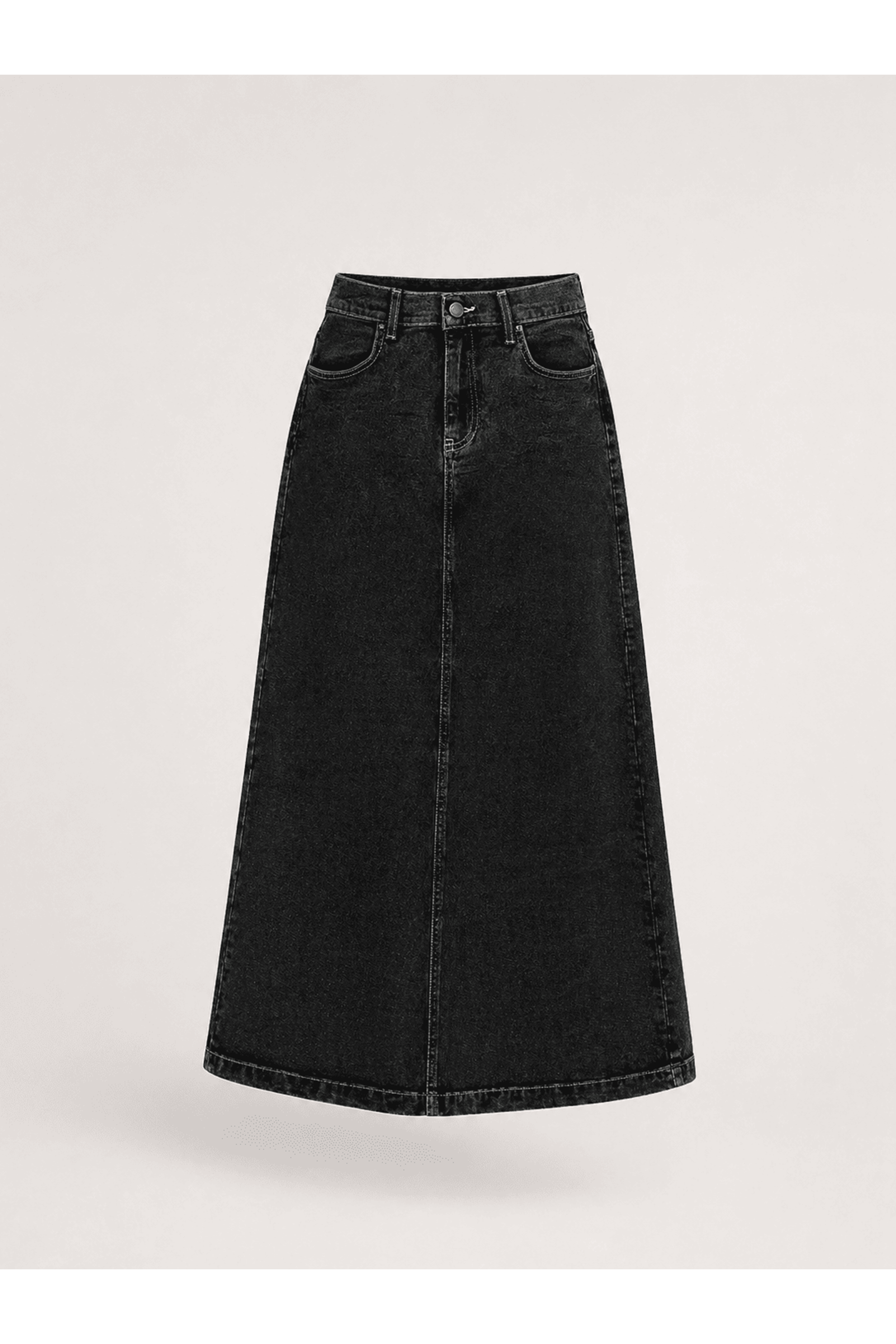 Doğal Kumaşlı Kontrast Dikişli Kot Etek ANTRASİT