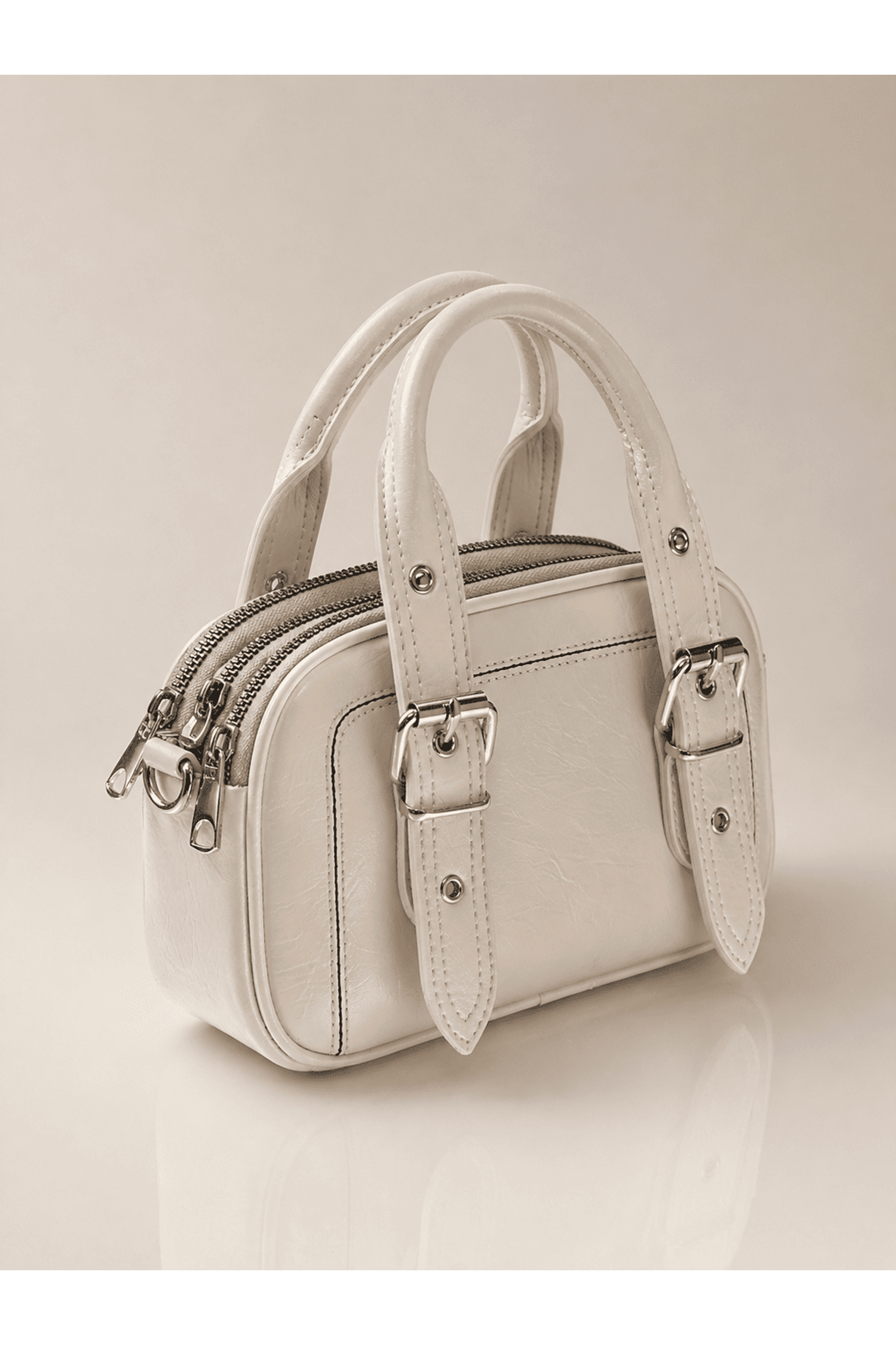 Kadın Üç Bölmeli Fermuarlı Mini Çanta Günlük El ve Omuz Modeli