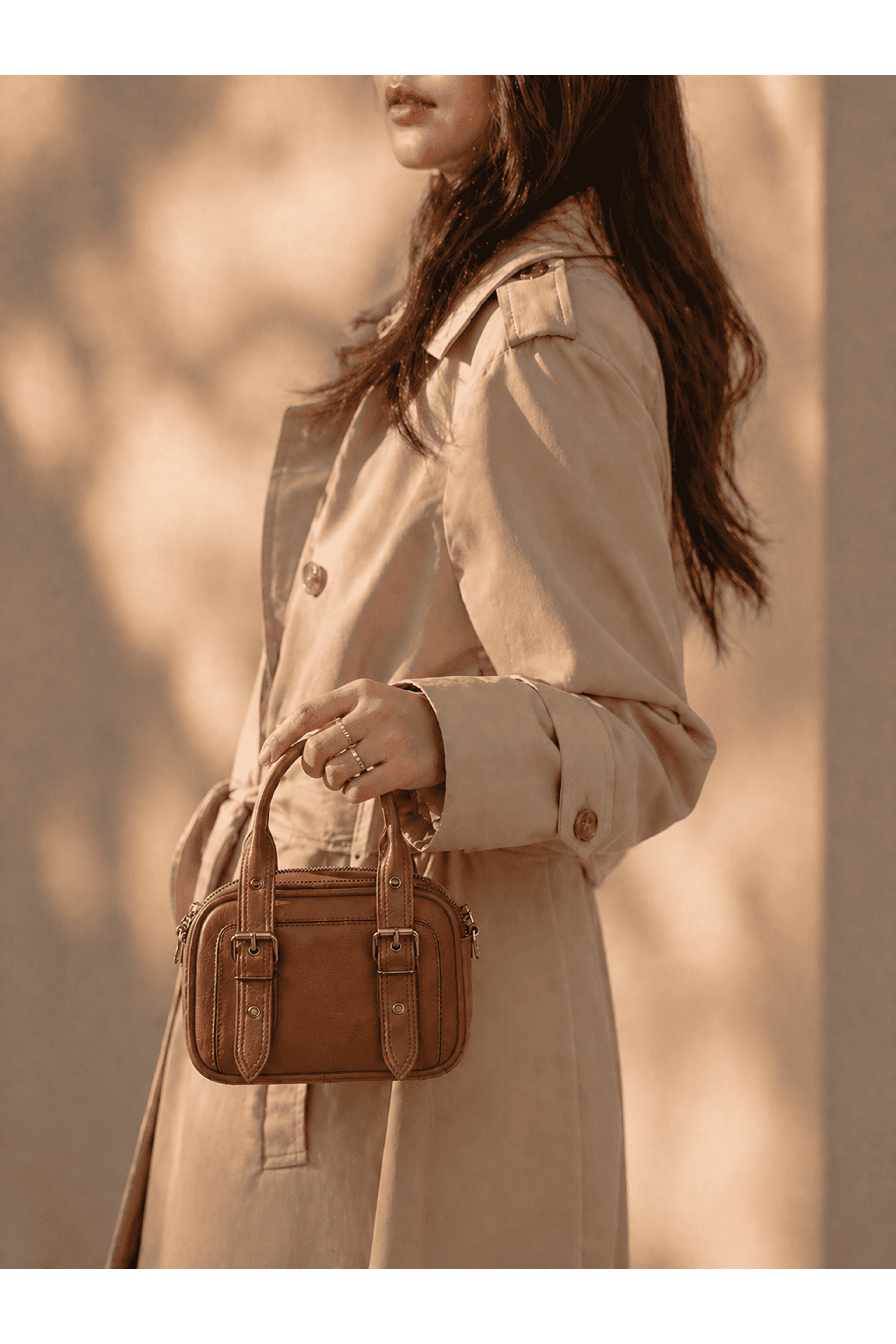 Kadın Üç Bölmeli Fermuarlı Mini Çanta Günlük El ve Omuz Modeli- TABA