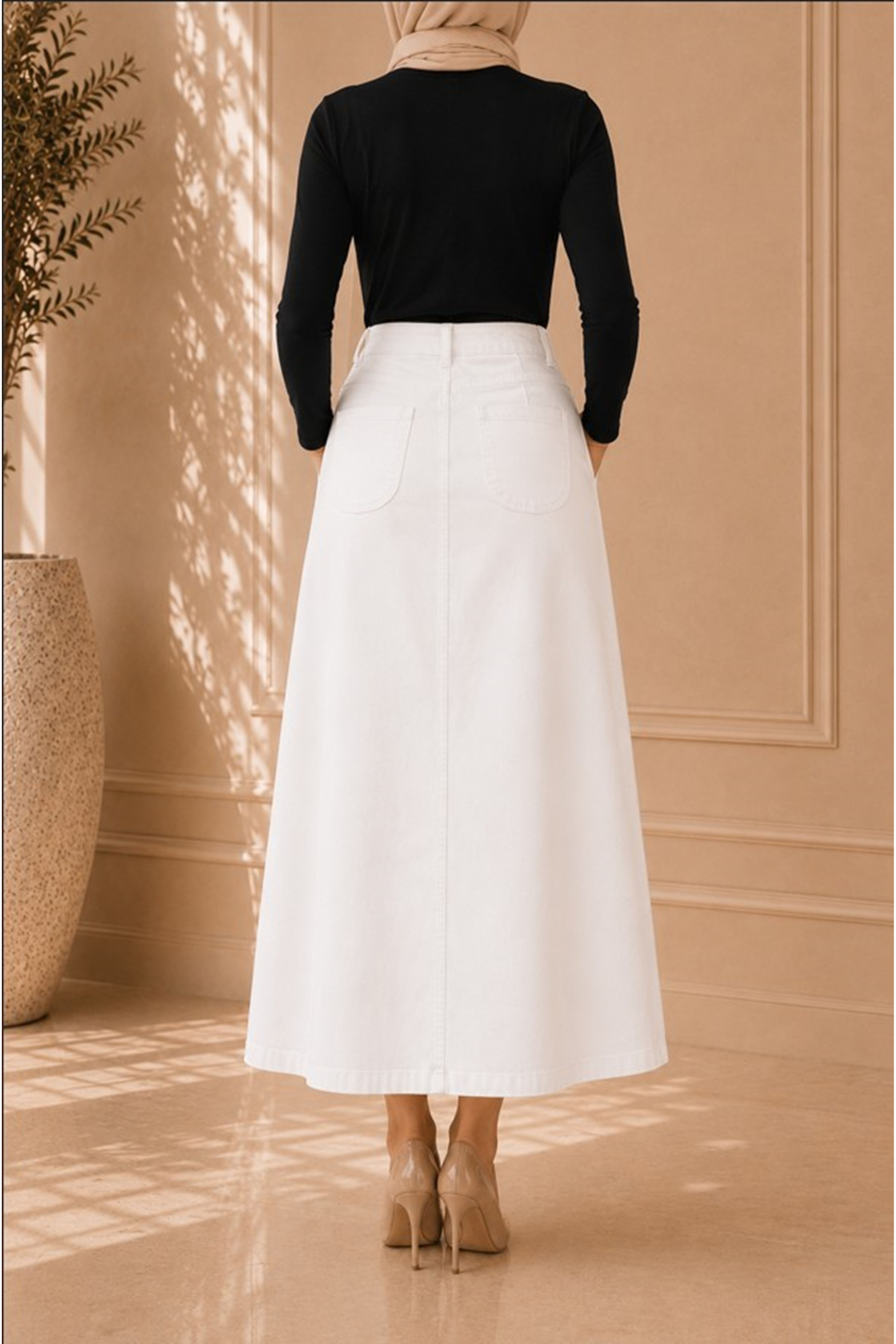 Buttoned Gabardine Skirt White