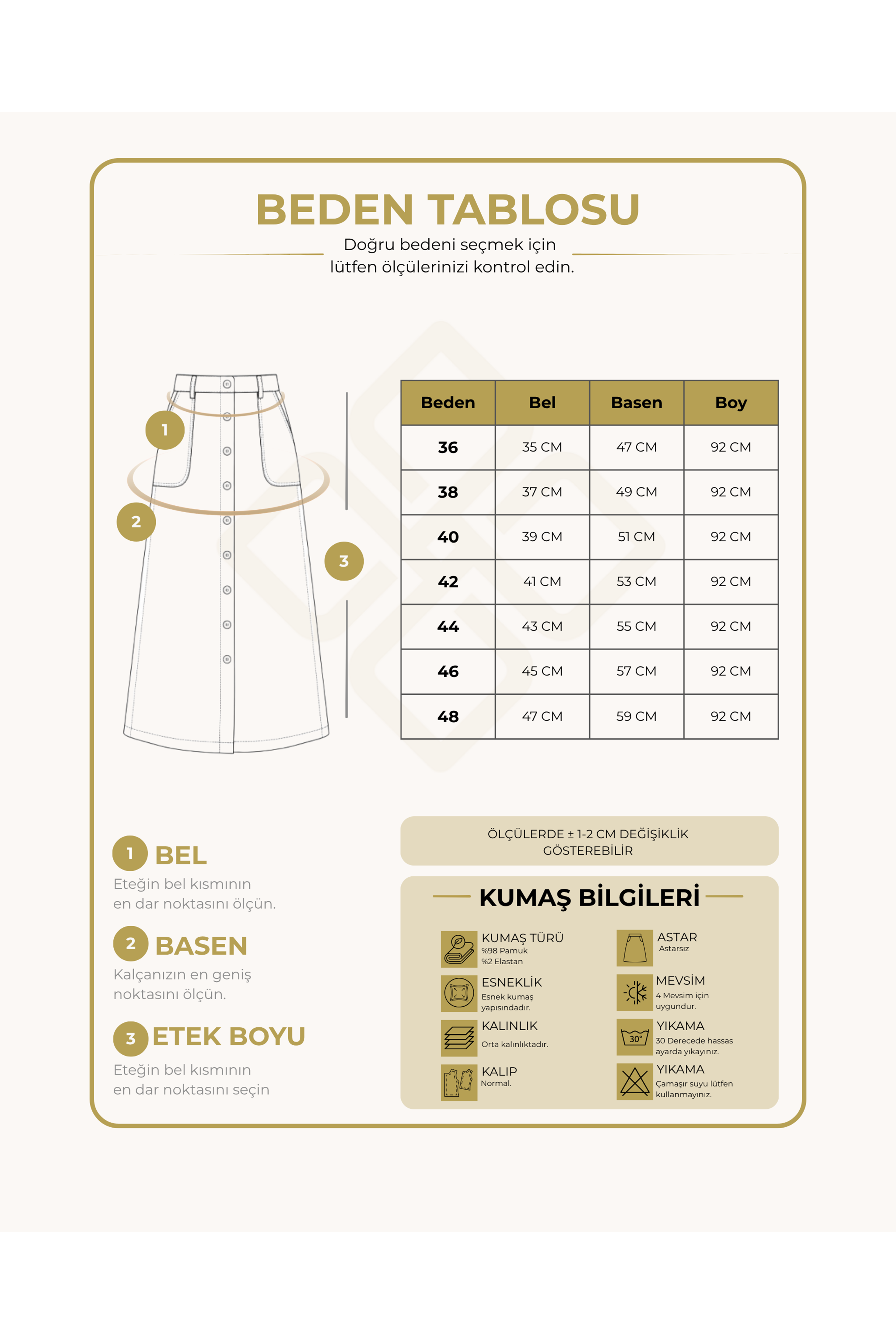 Buttoned Gabardine Skirt Powder
