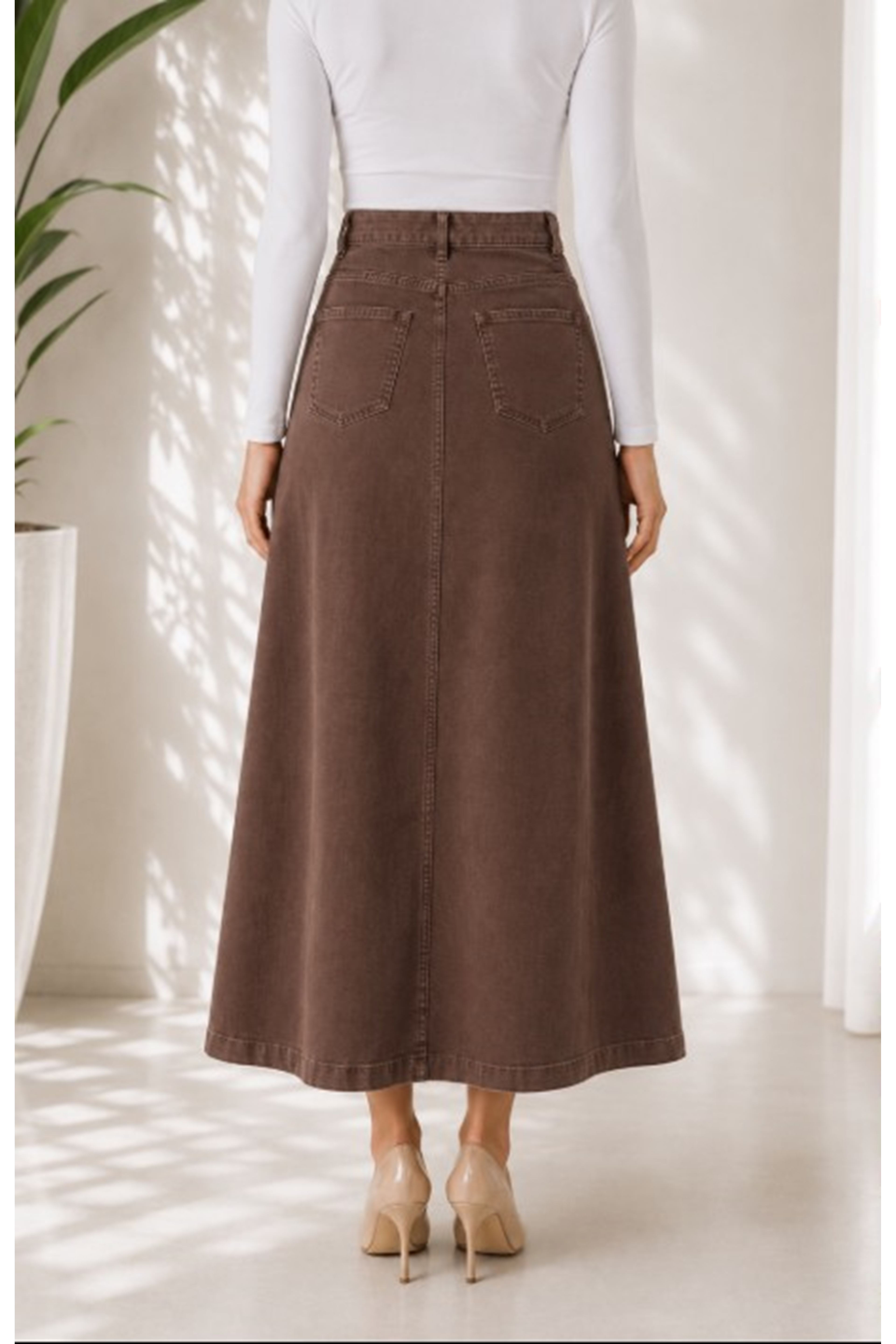 Brown Lycra and Gabardine Midi Skirt