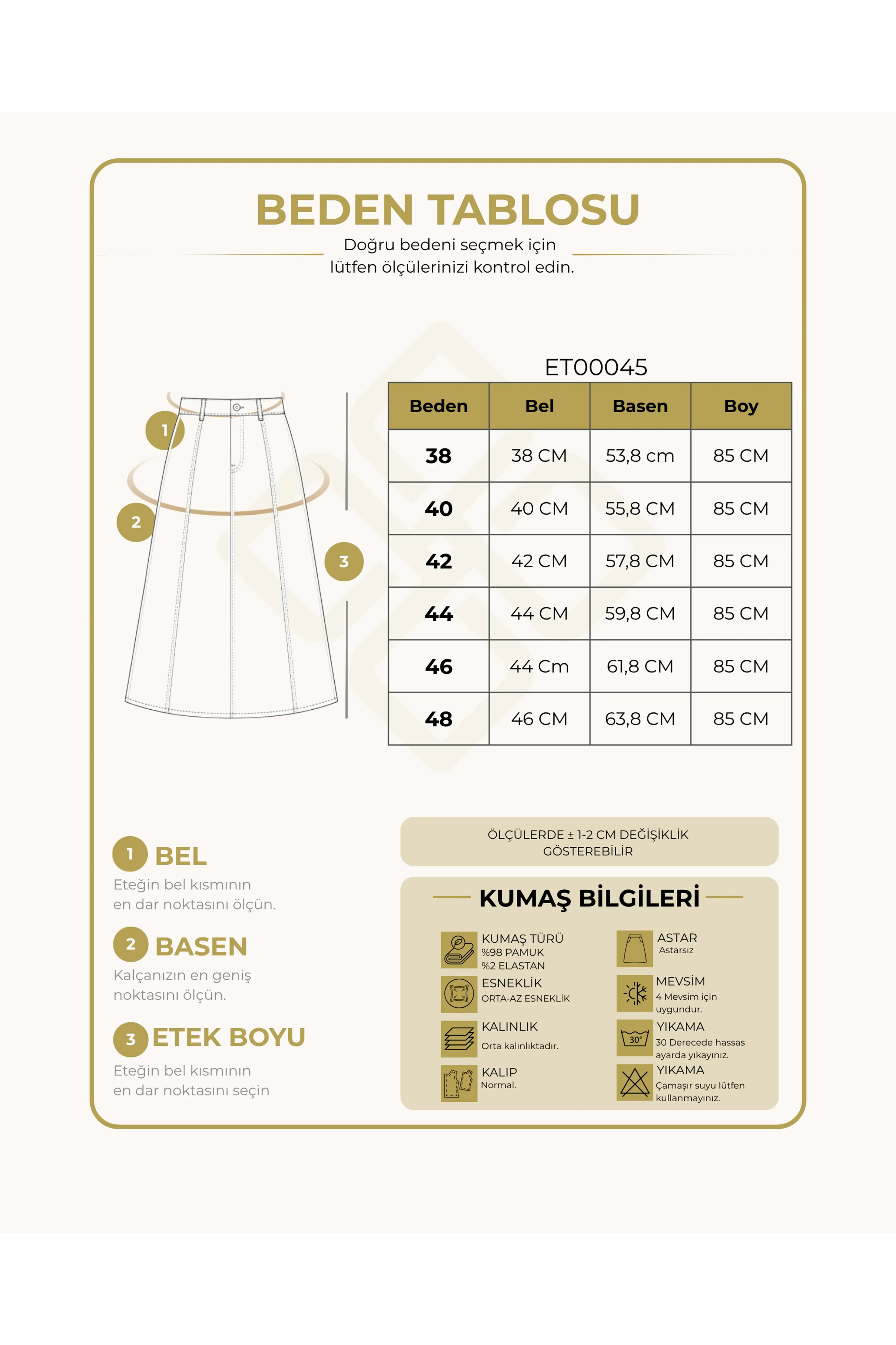 Boyuna Dikişli Yüksek Bel Midi Etek- VİZON