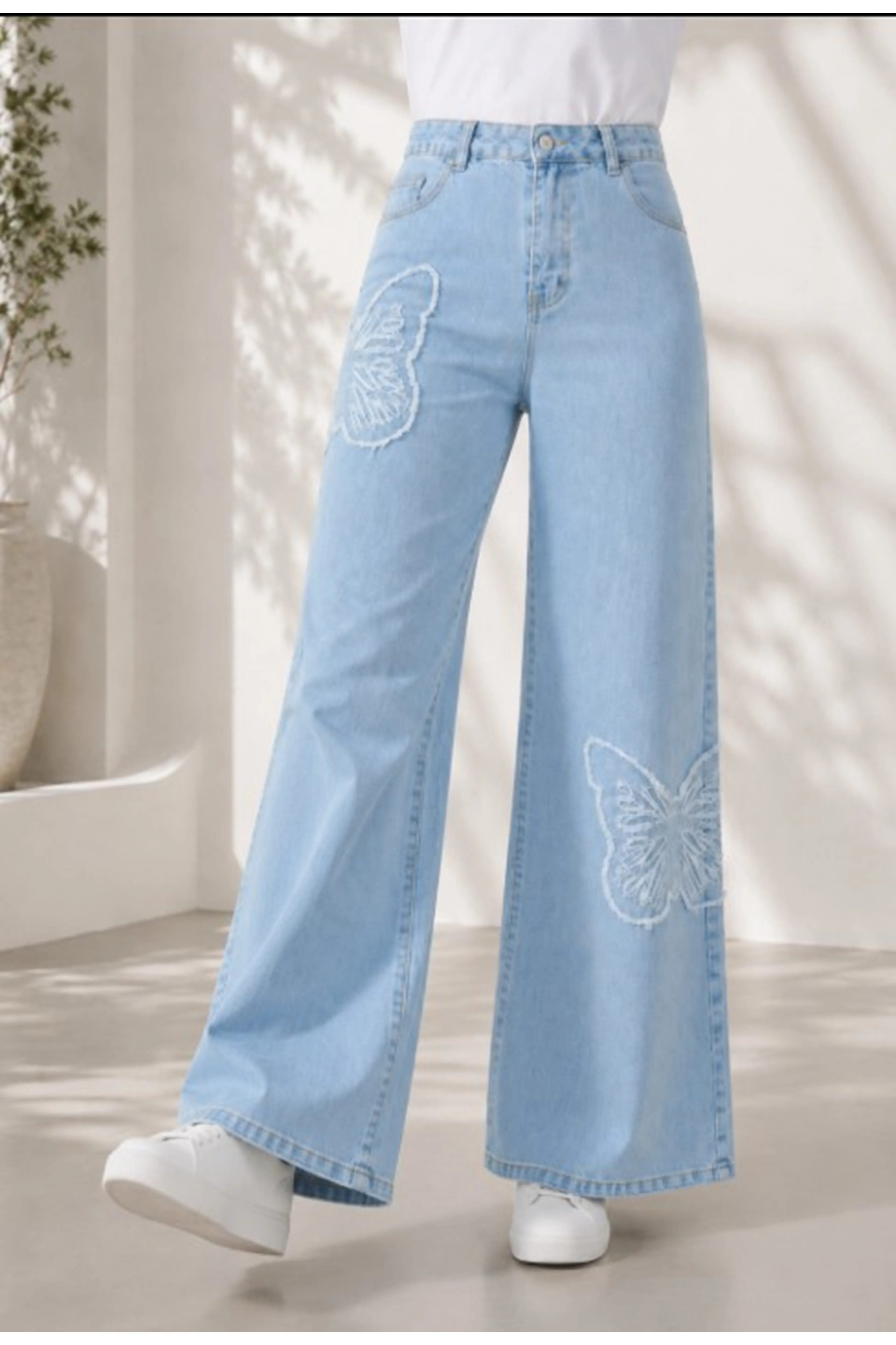 Blue Butterfly Embroidered Trousers