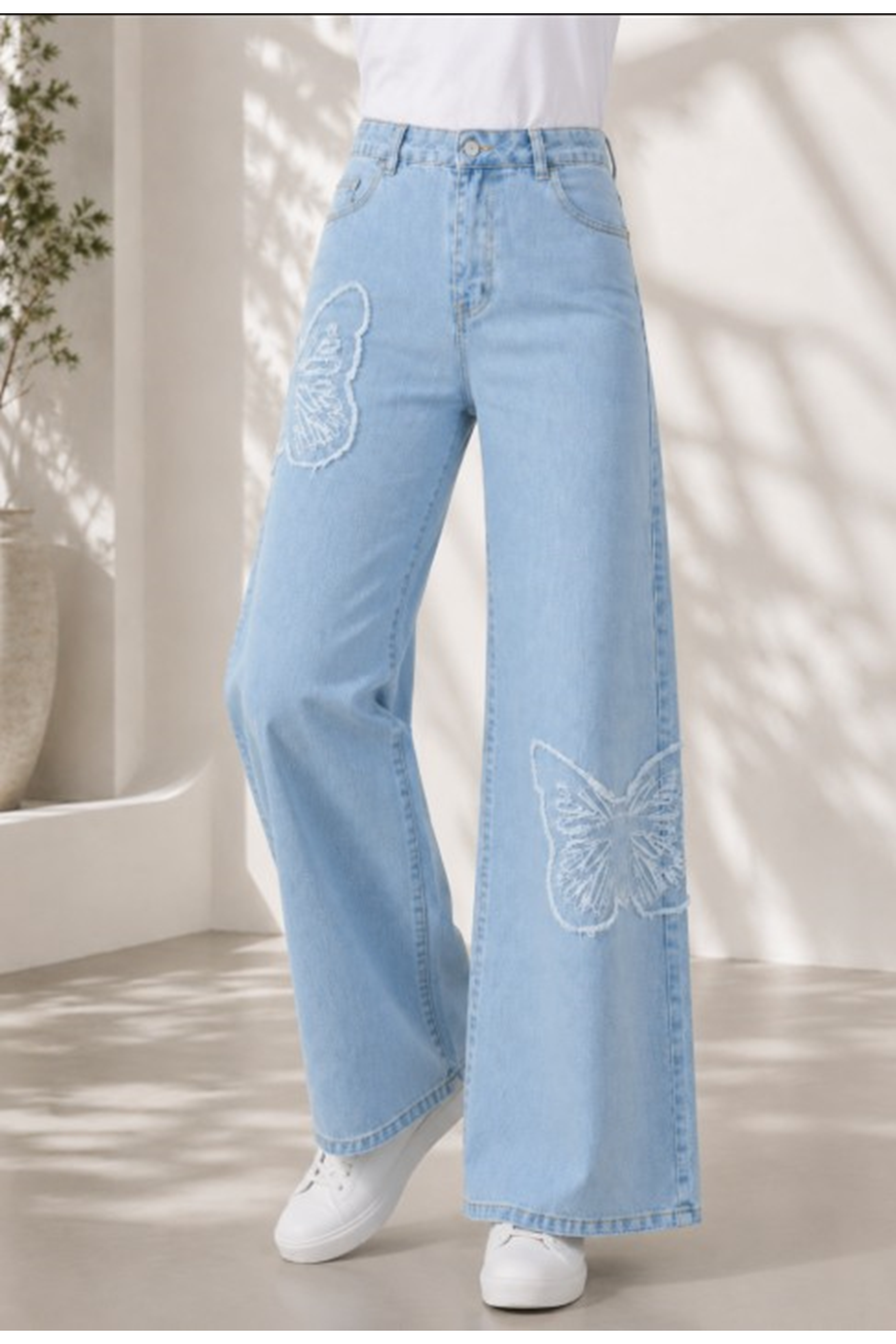 Blue Butterfly Embroidered Trousers