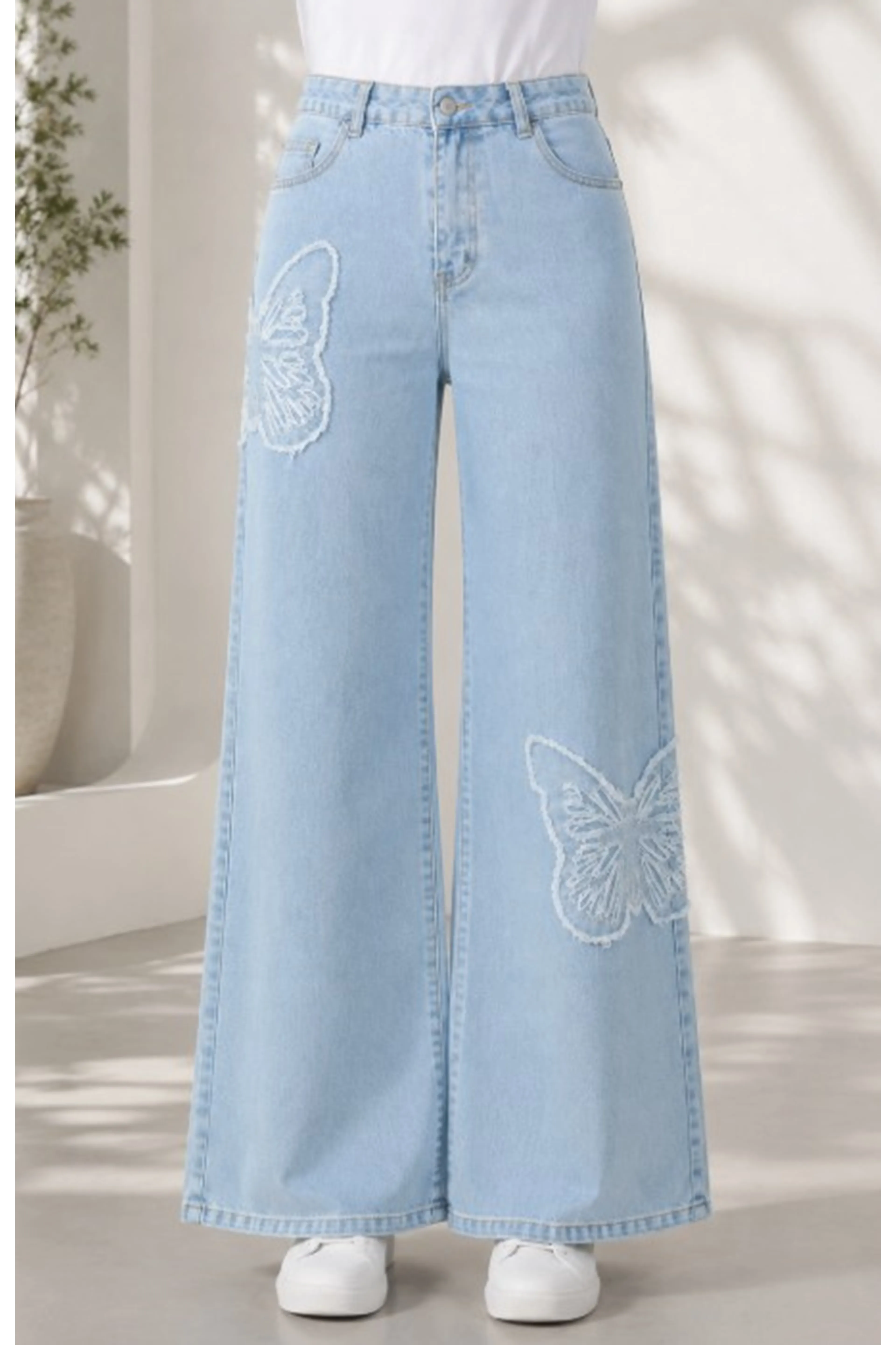 Blue Butterfly Embroidered Trousers