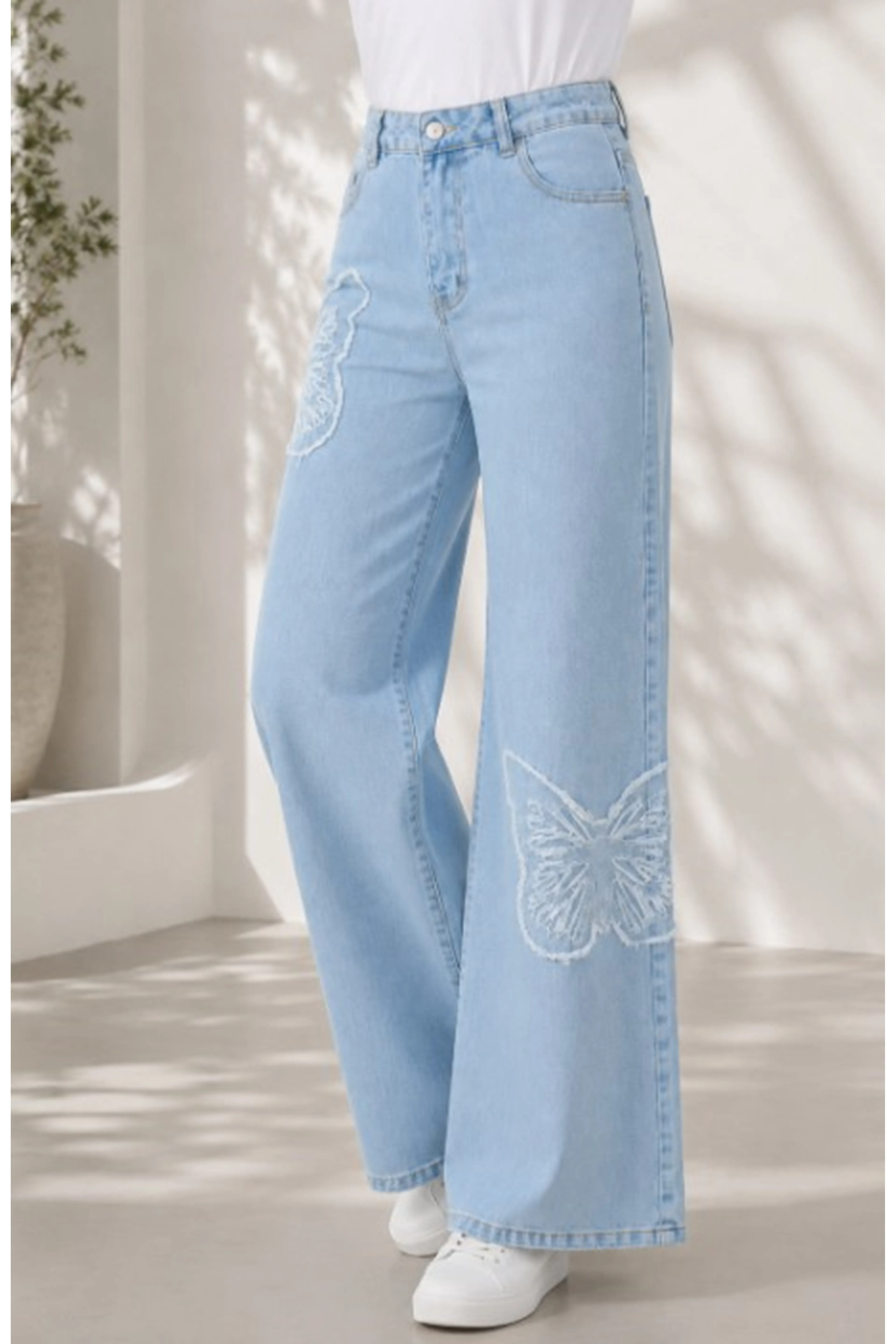 Blue Butterfly Embroidered Trousers