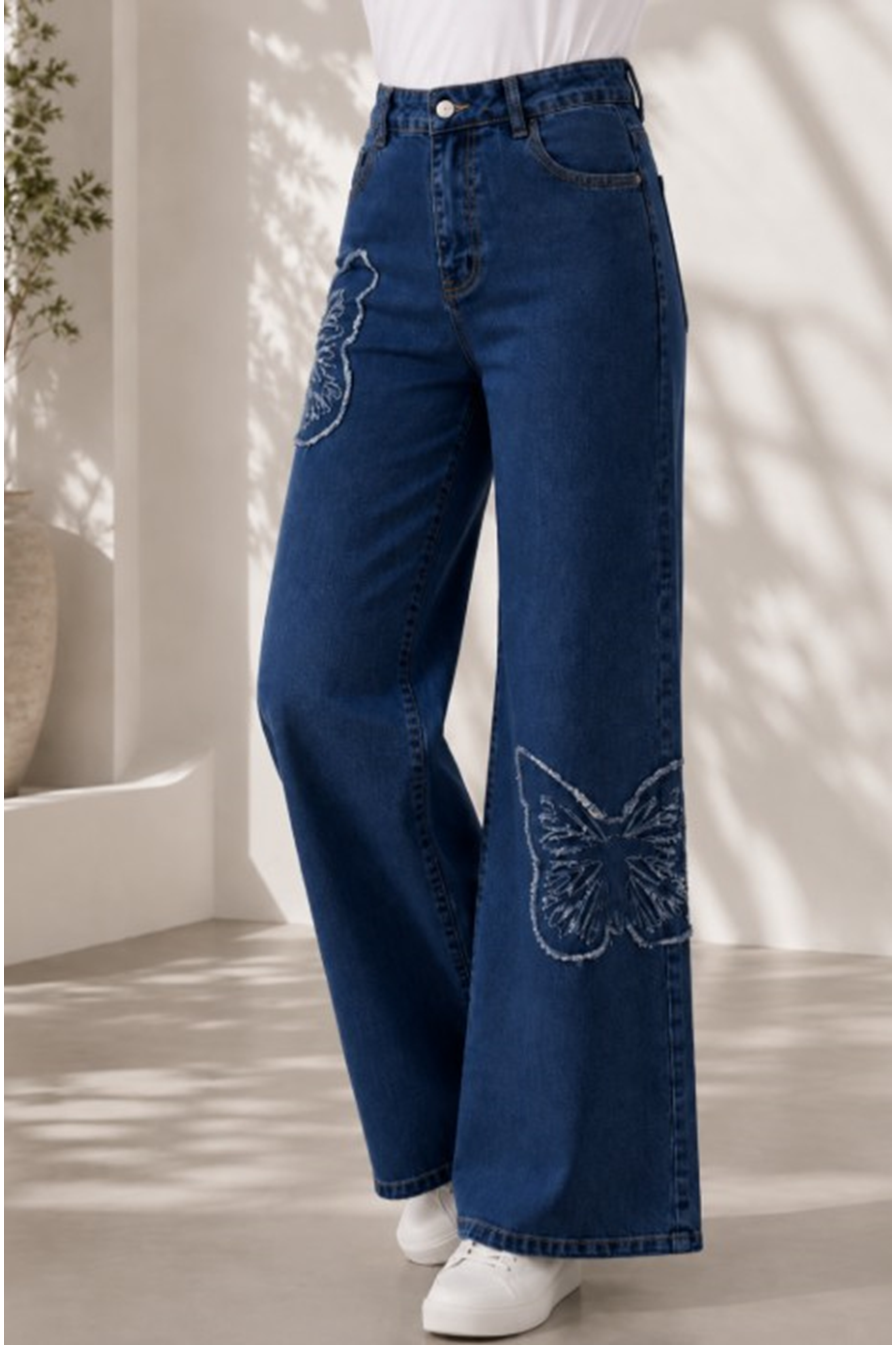 Dark Blue Butterfly Embroidered Trousers