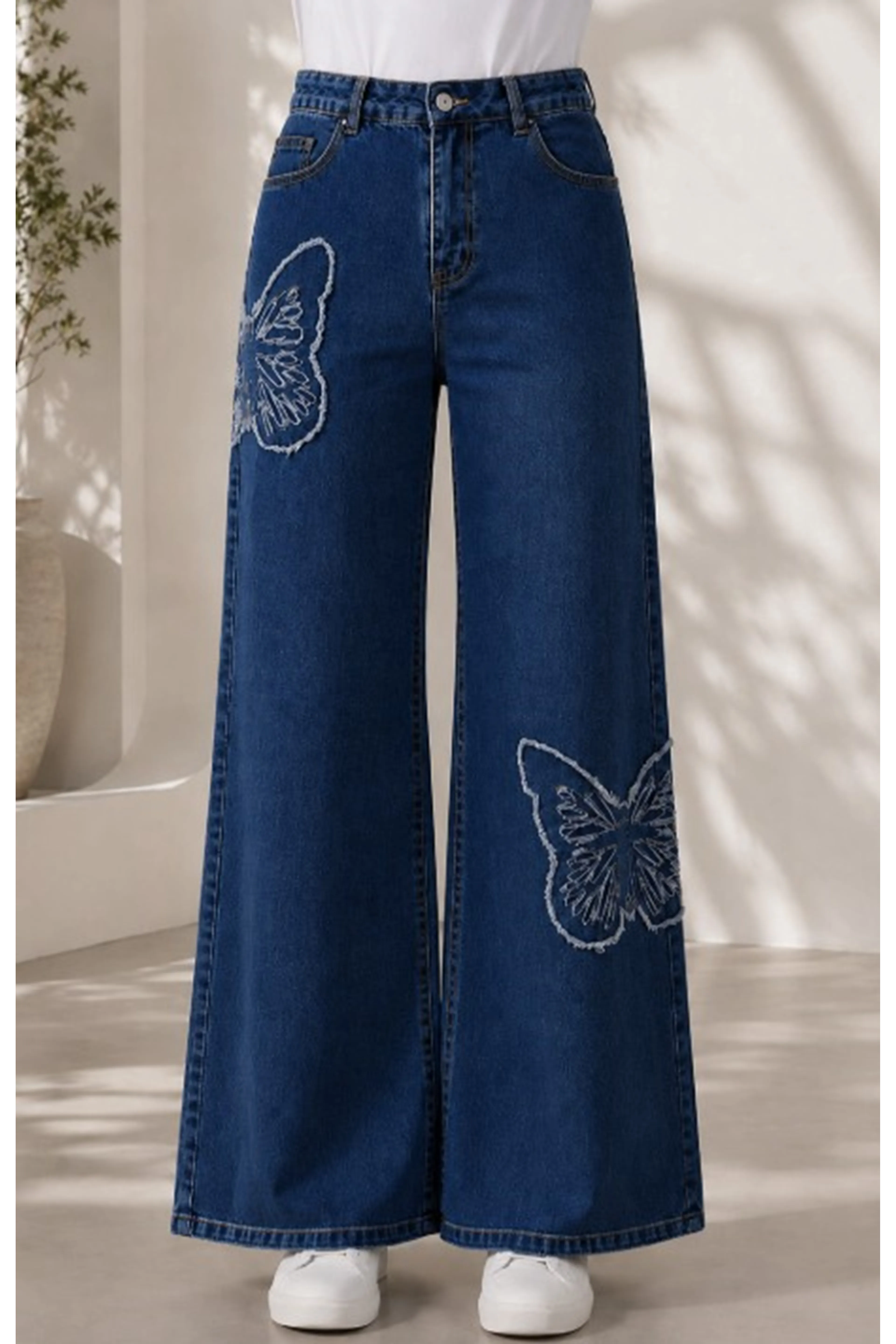 Dark Blue Butterfly Embroidered Trousers