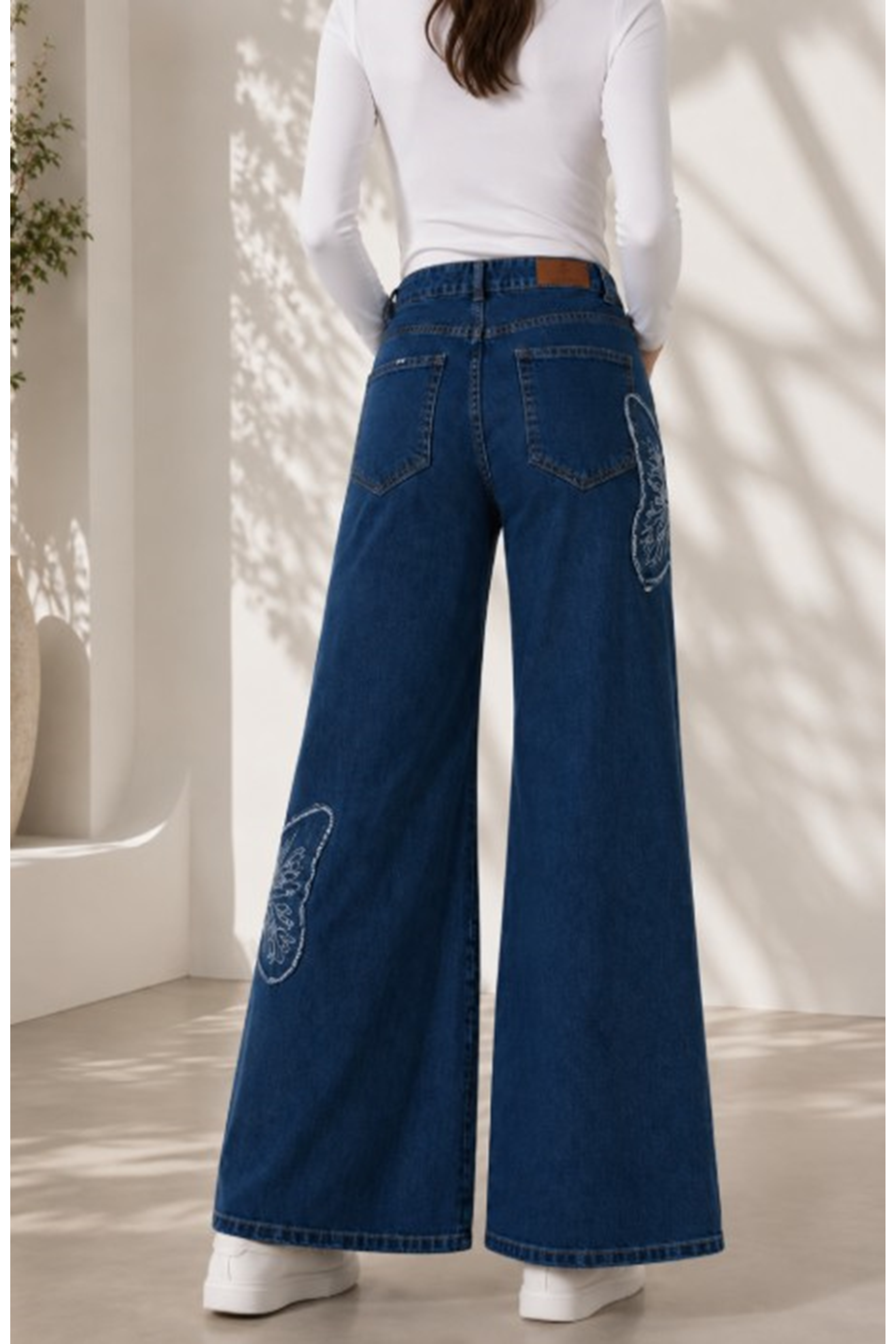 Dark Blue Butterfly Embroidered Trousers
