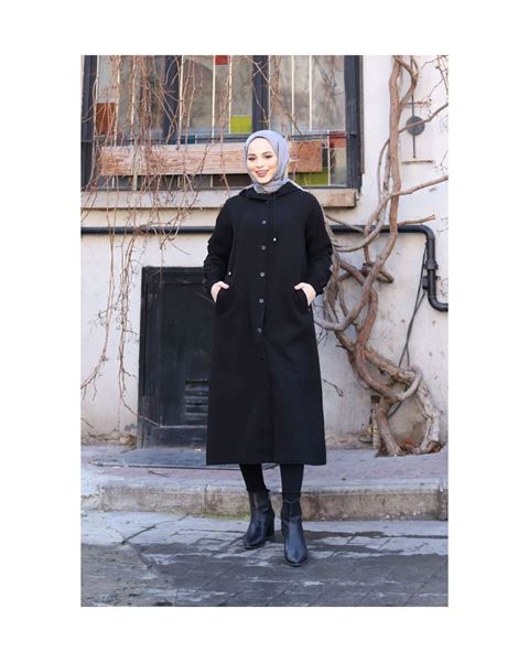 سترة بغطاء للرأس، معطف أسود