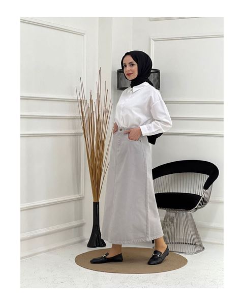 تنورة حجاب رمادية - 