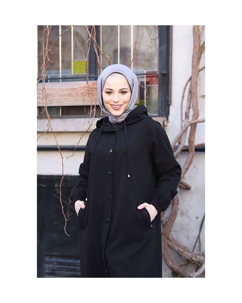 سترة بغطاء للرأس، معطف أسود