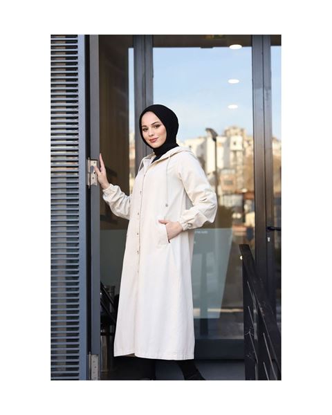 سترة بغطاء للرأس، معطف بيج