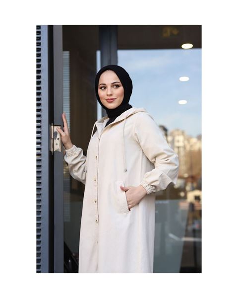 سترة بغطاء للرأس، معطف بيج