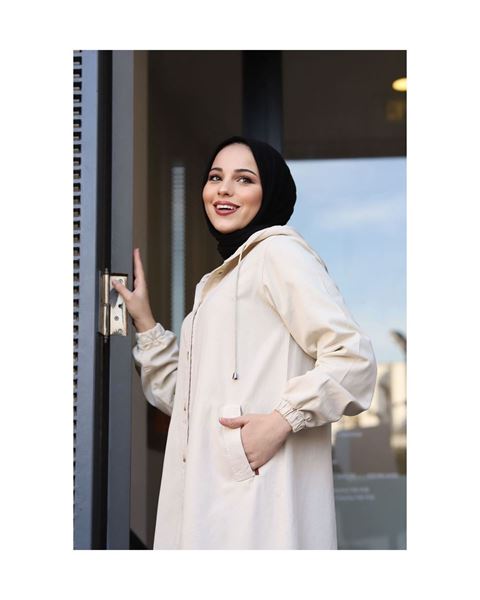 سترة بغطاء للرأس، معطف بيج