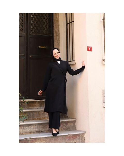 بدلة تونيك وبنطلون من قطعتين - أسود