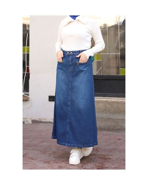 تنورة جينز زرقاء مع خصر بسحاب وجيوب